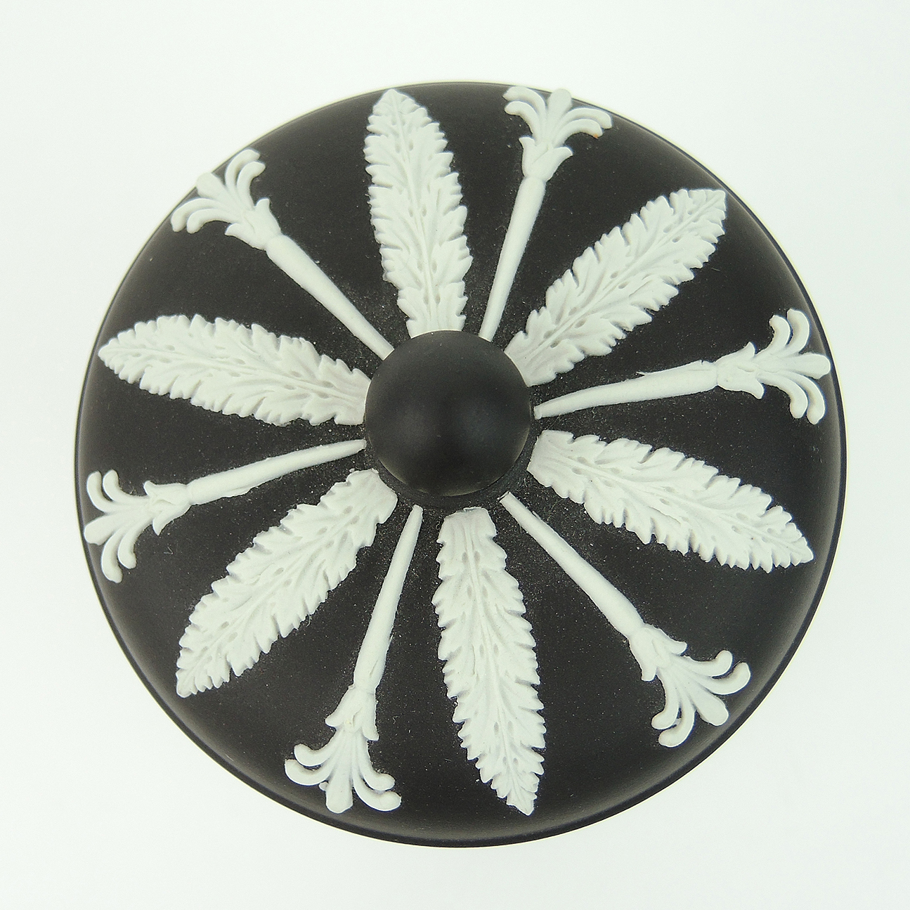 Wedgwood White on Black Jasperware Covered Jar "Maternal Affection"