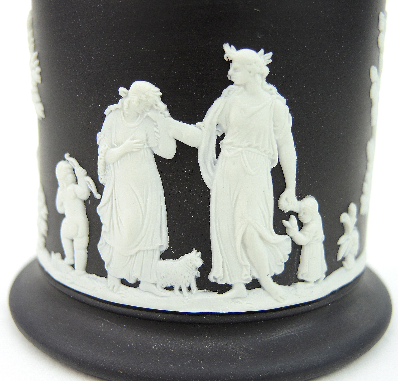 Wedgwood White on Black Jasperware Covered Jar "Maternal Affection"