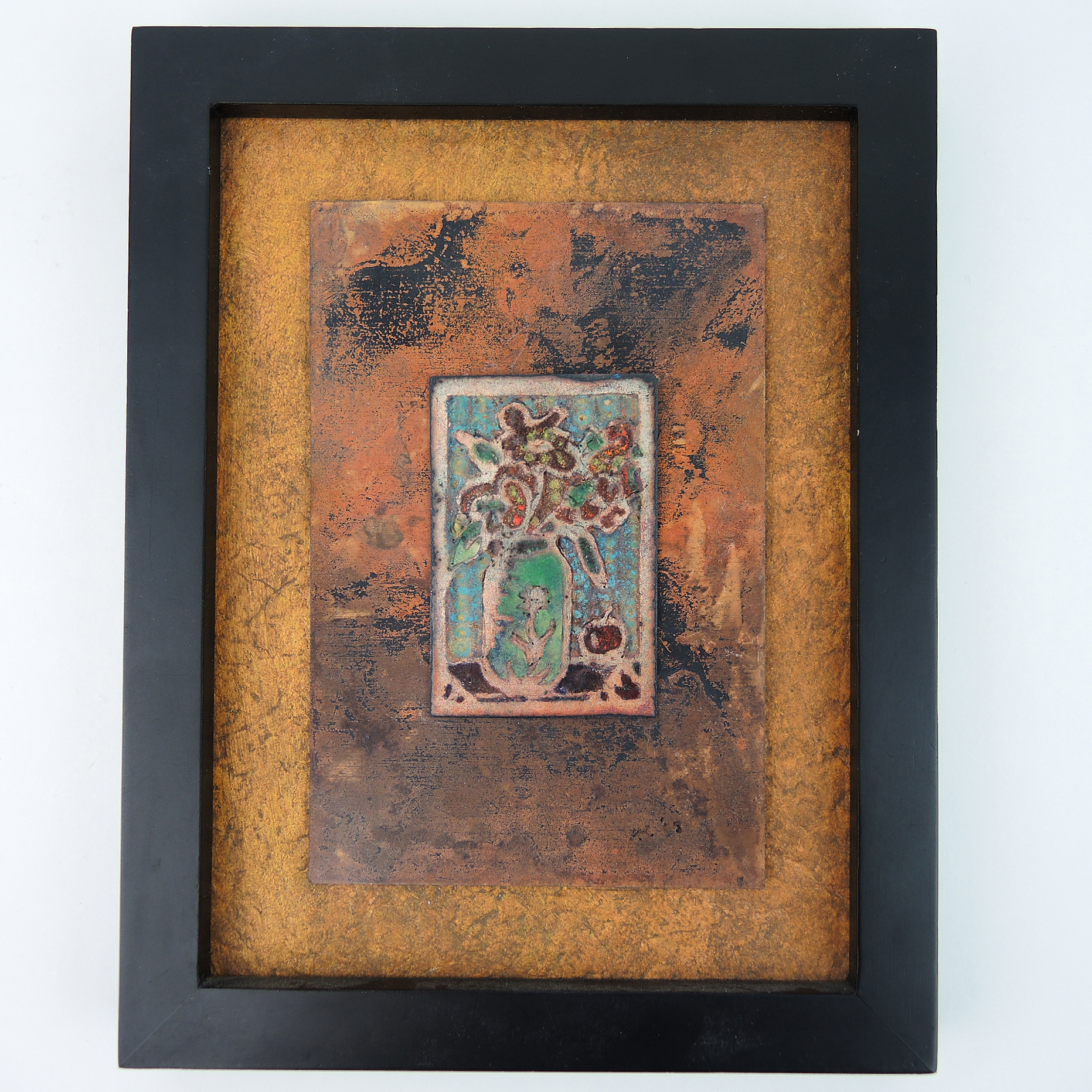 Etched Copper Plate Enameled "Vase of Flowers" by Mary Kinsey