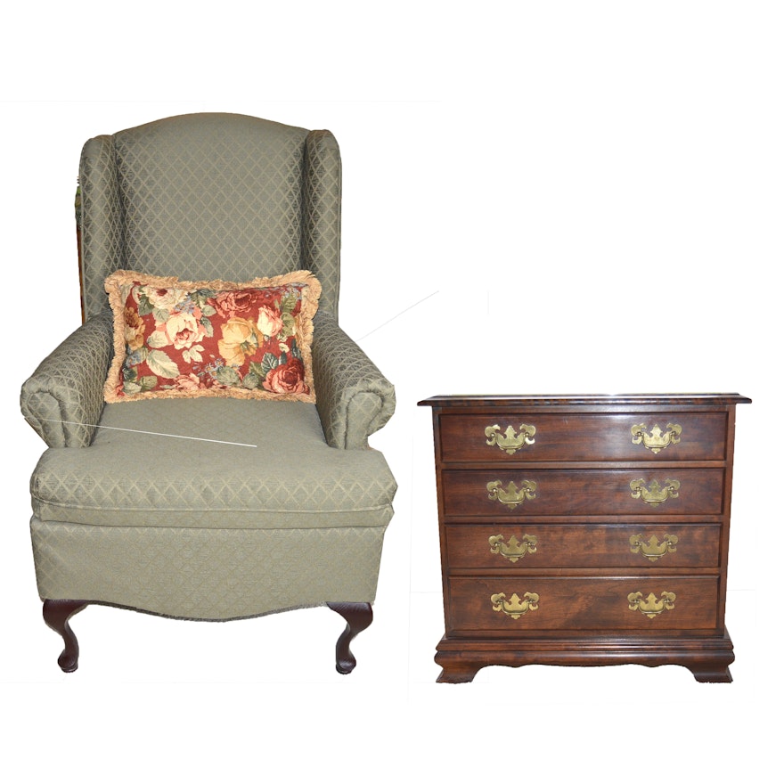 Chippendale Style Chest by Cresent Furniture and Queen Anne Style Wing Chair