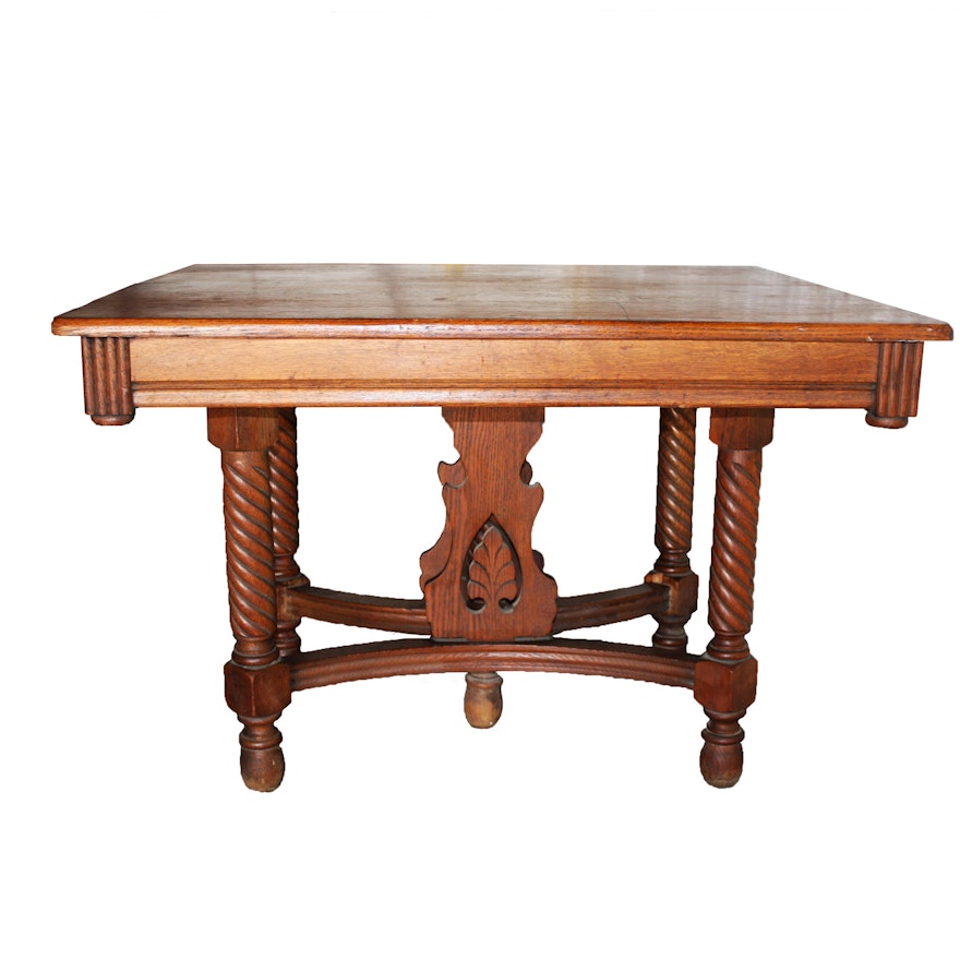 Antique Victorian Style Oak Dining Table