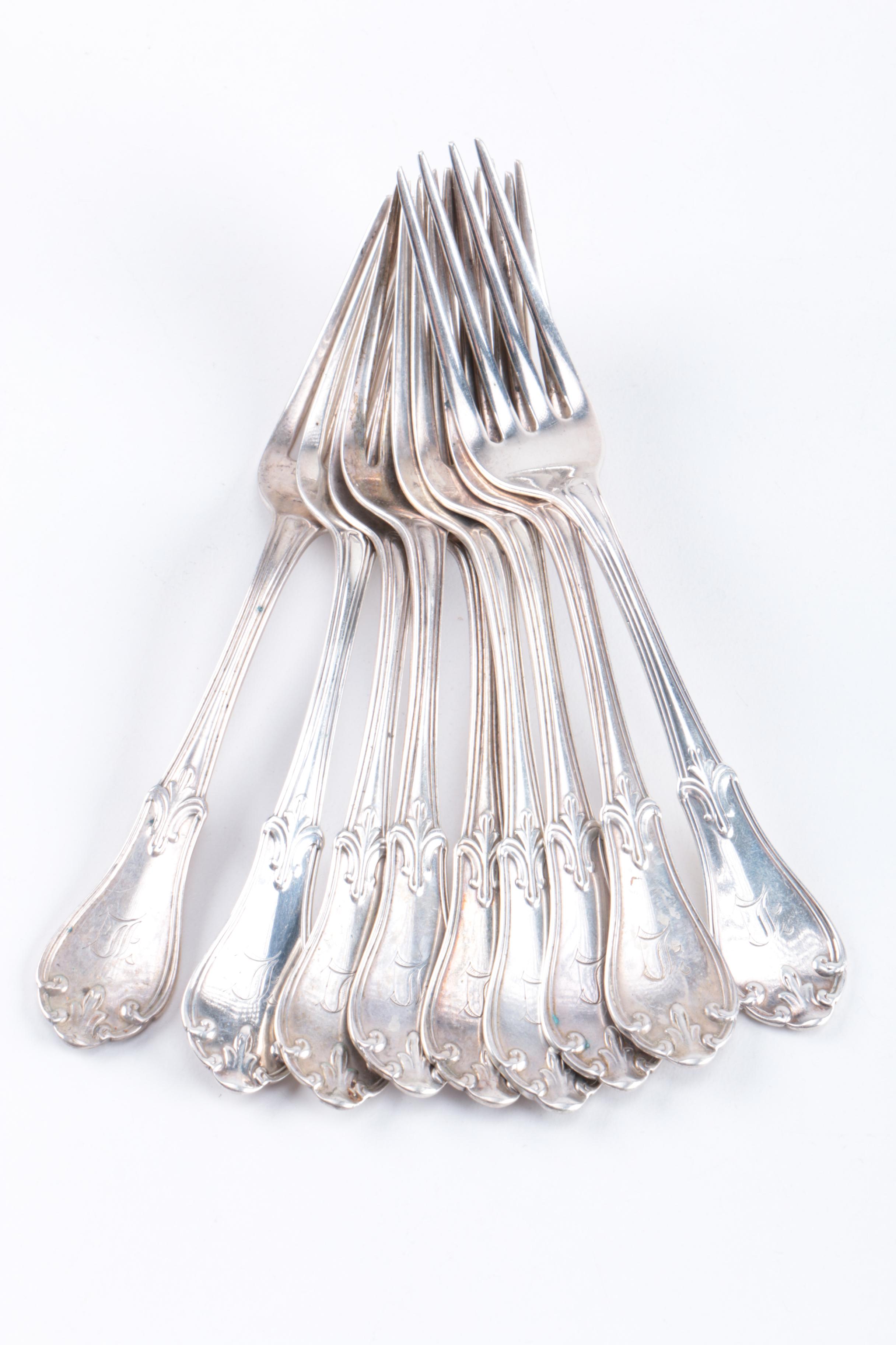 19th Century C.A.W. Crosby Coin Silver Flatware with F&H Spoon