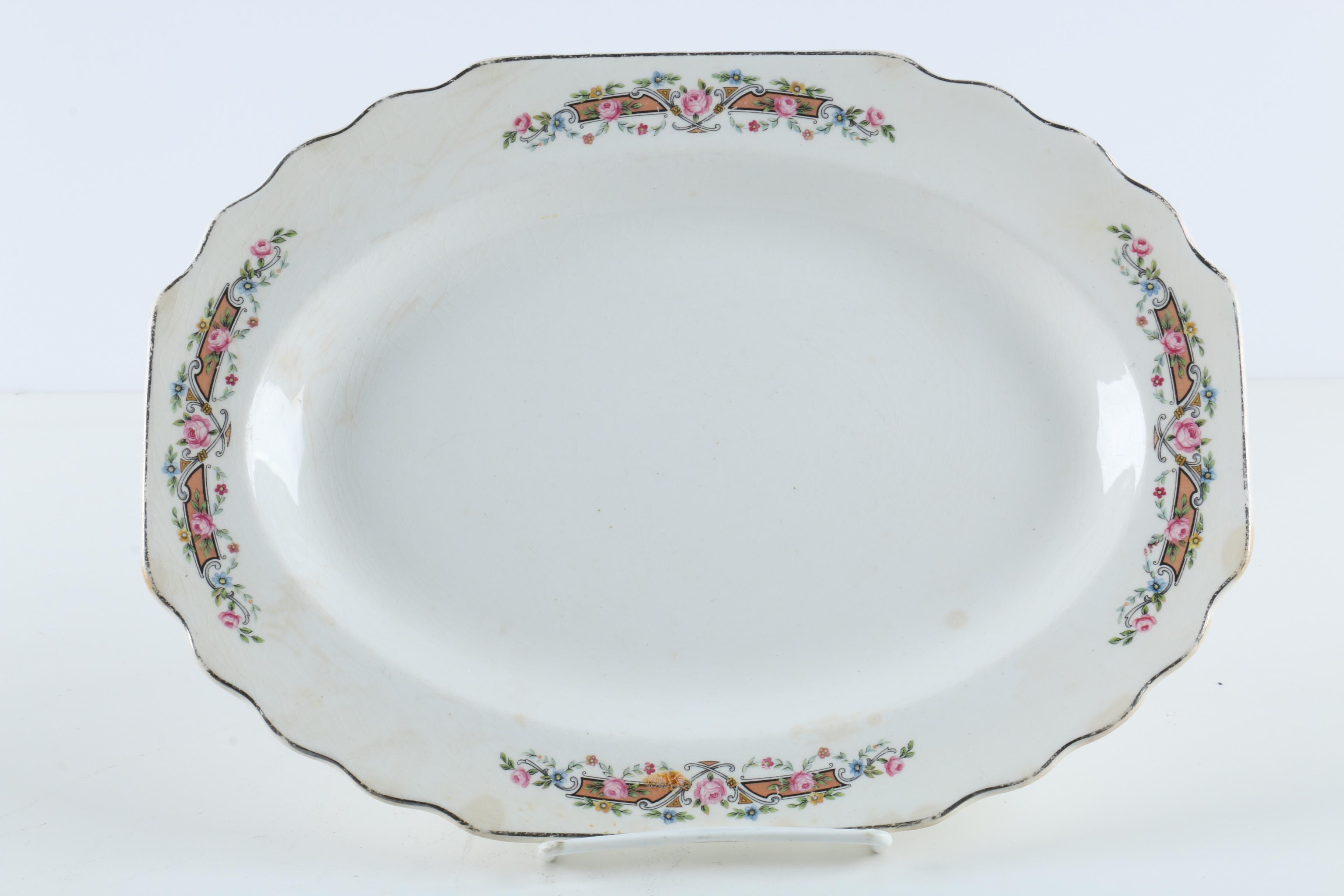 Stoneware Serving Plates with Chas Field Haviland and Rose Pink Footed Bowl