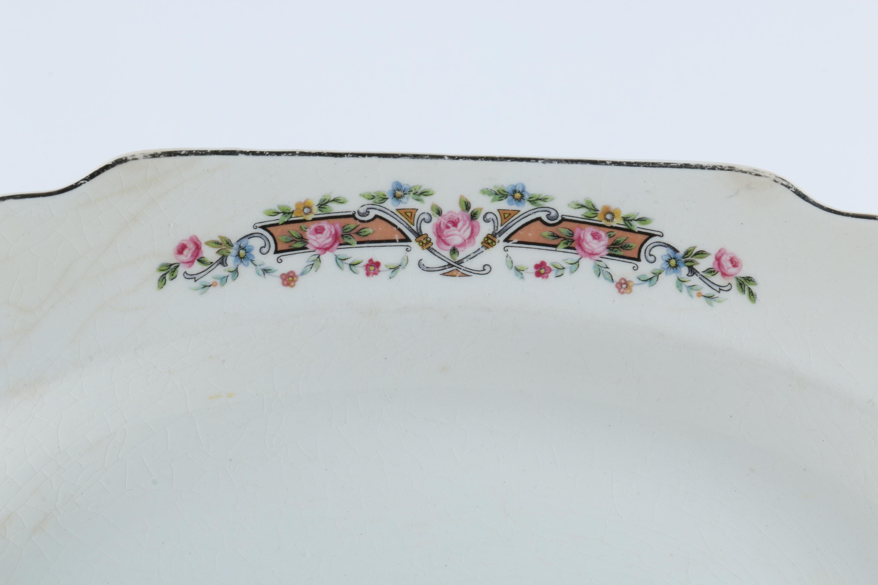 Stoneware Serving Plates with Chas Field Haviland and Rose Pink Footed Bowl