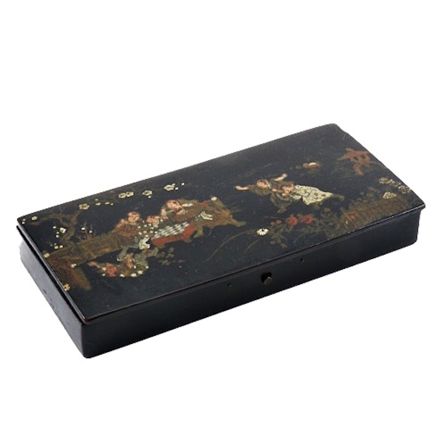 Antique Chinese Black Lacquered Jewelry Box