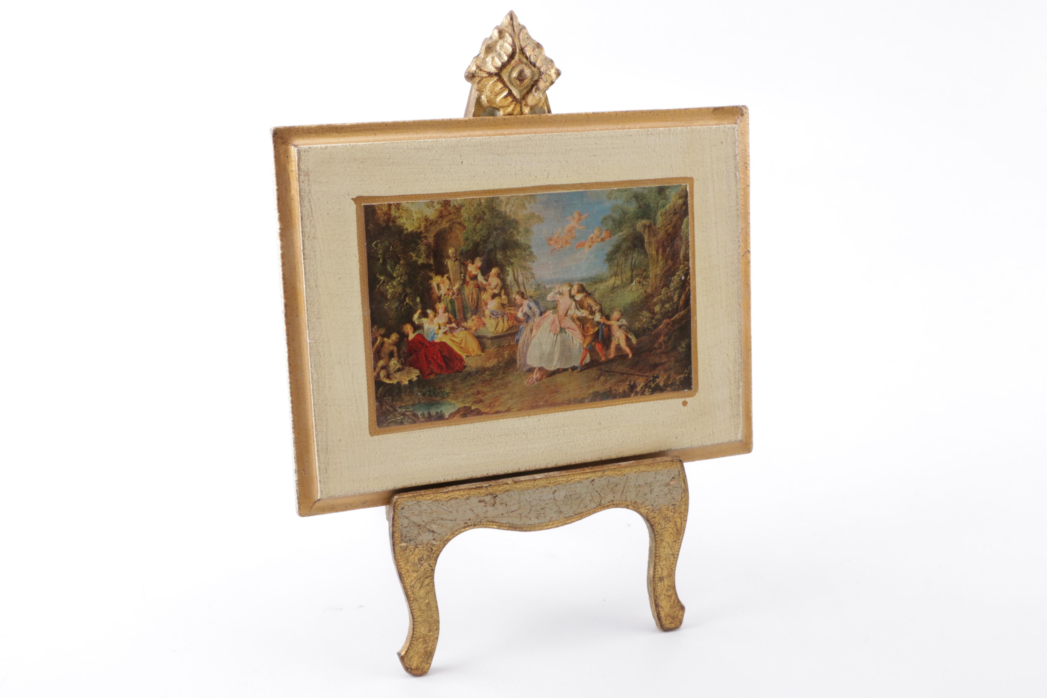 Three Vintage Reproduction Prints on Wooden "Antiqued Florentine Plaques"