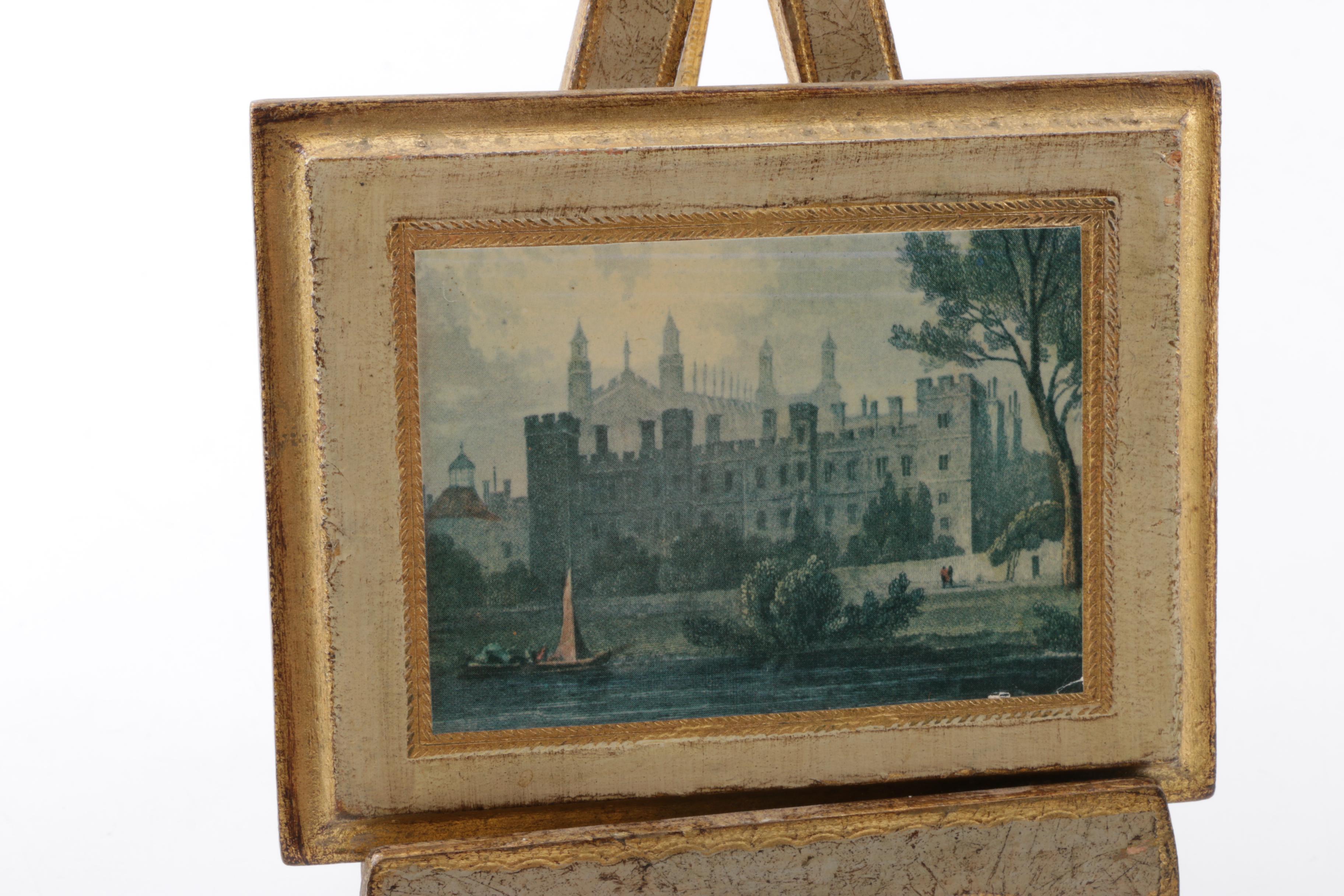 Three Vintage Reproduction Prints on Wooden "Antiqued Florentine Plaques"