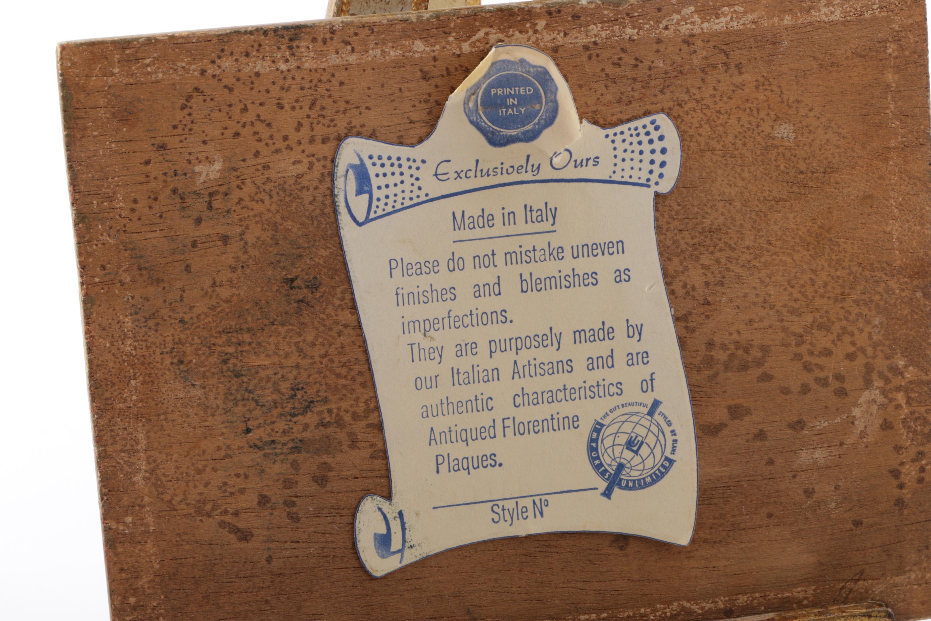 Three Vintage Reproduction Prints on Wooden "Antiqued Florentine Plaques"