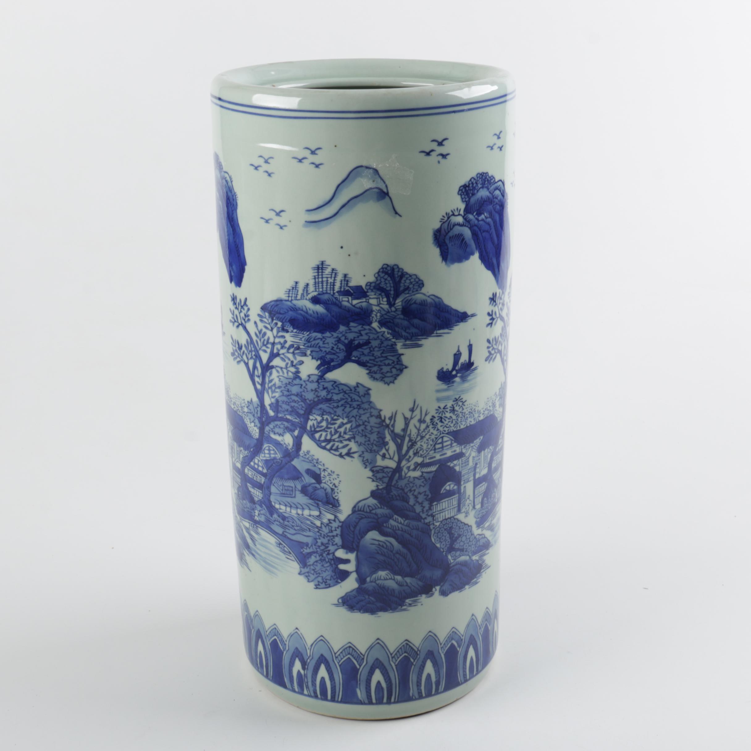 Chinese Blue and White Ceramic Umbrella Stand