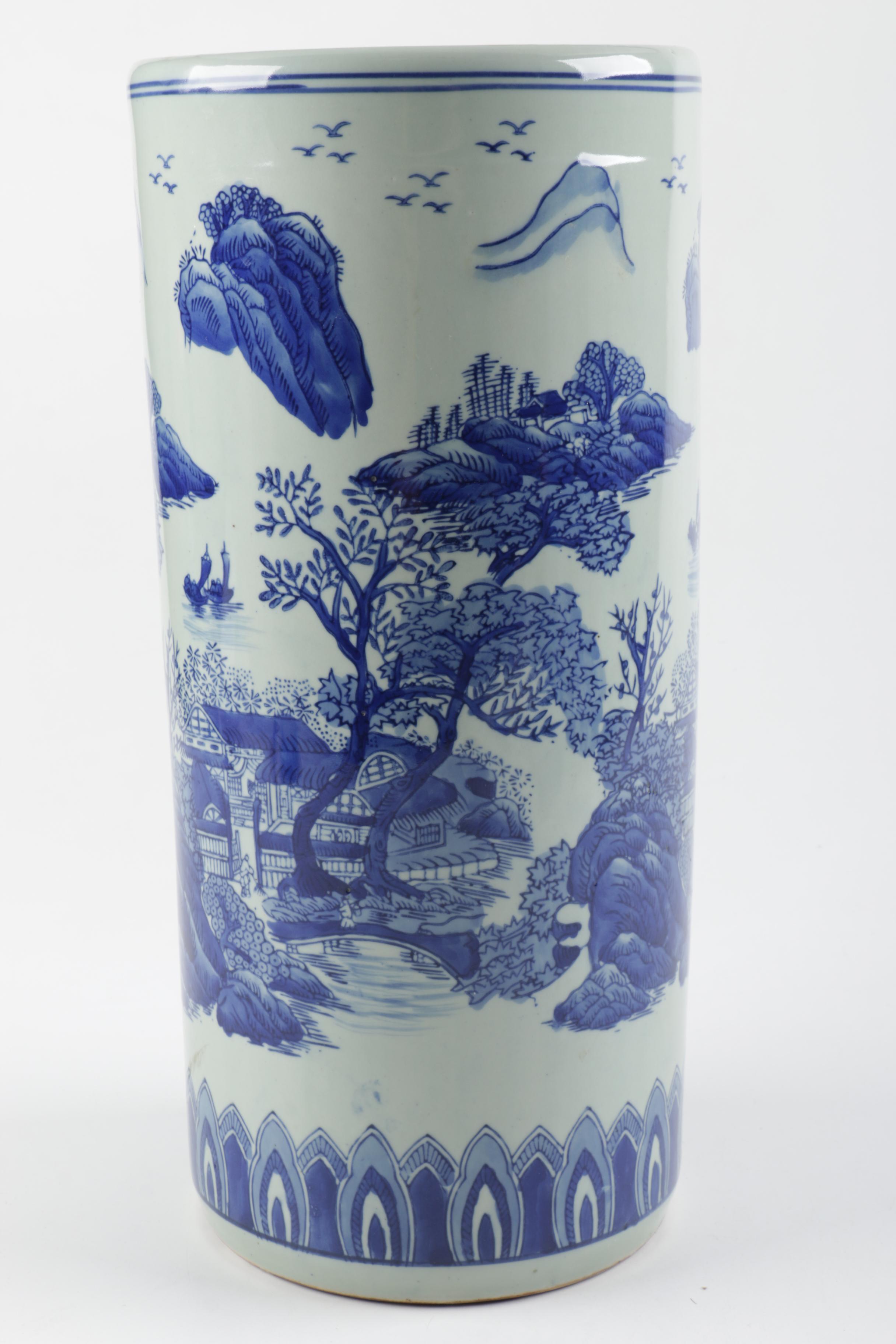 Chinese Blue and White Ceramic Umbrella Stand