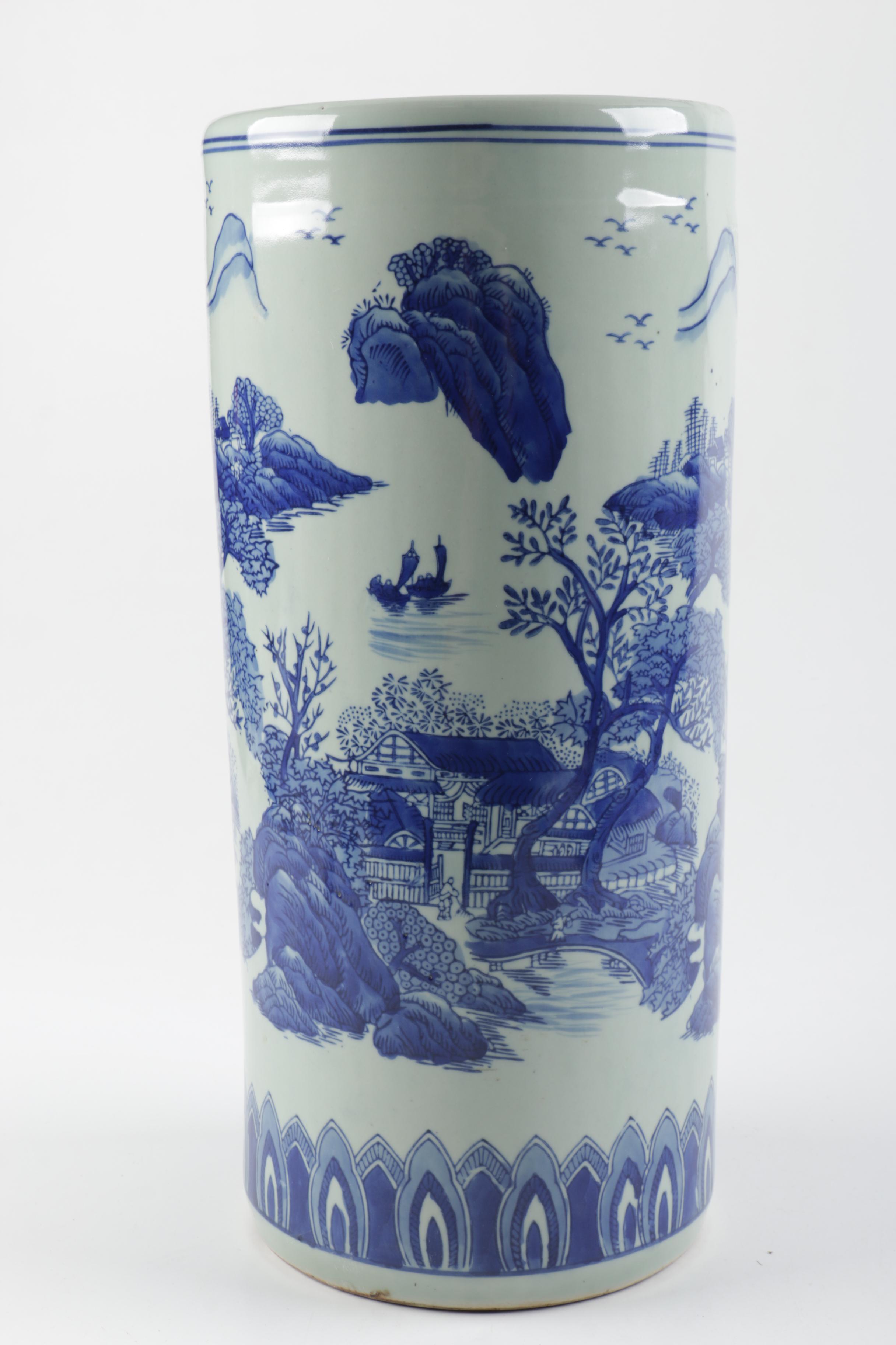 Chinese Blue and White Ceramic Umbrella Stand