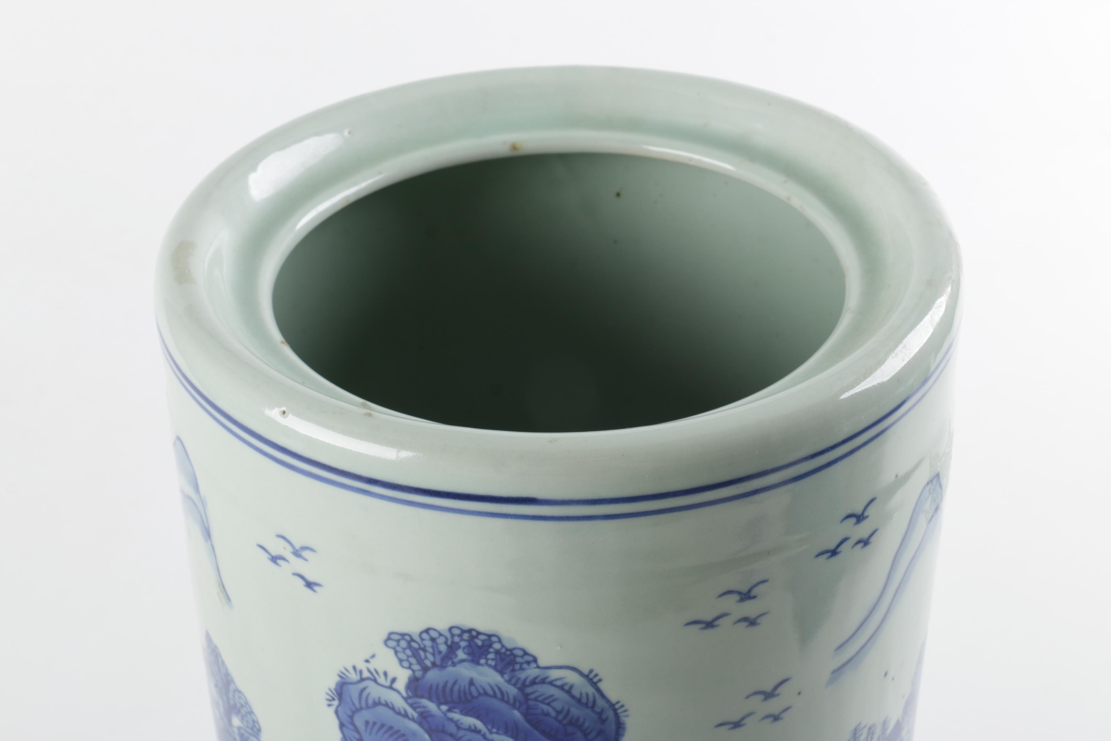 Chinese Blue and White Ceramic Umbrella Stand