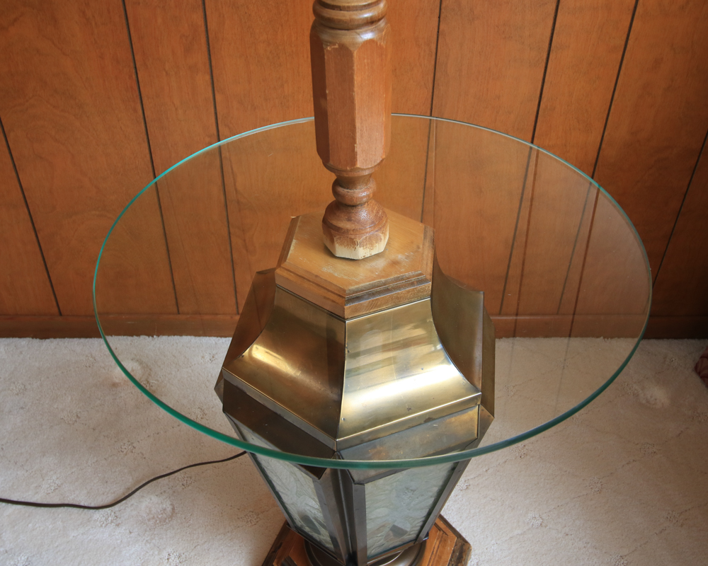 Floor Lamp With Glass Table and Lantern Base