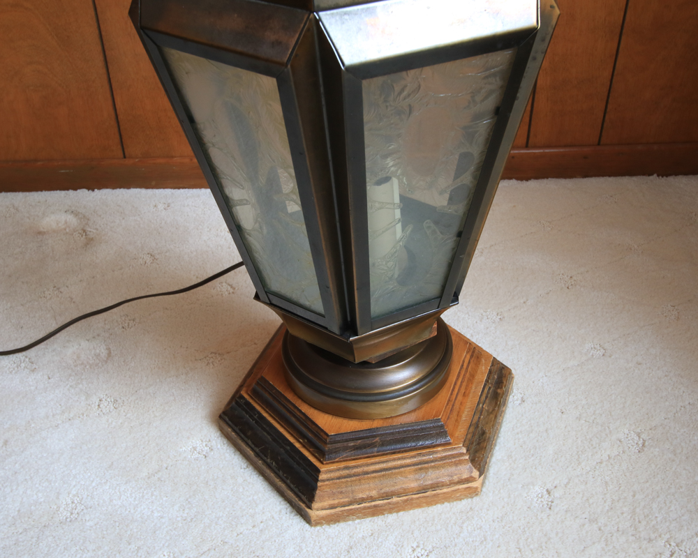 Floor Lamp With Glass Table and Lantern Base