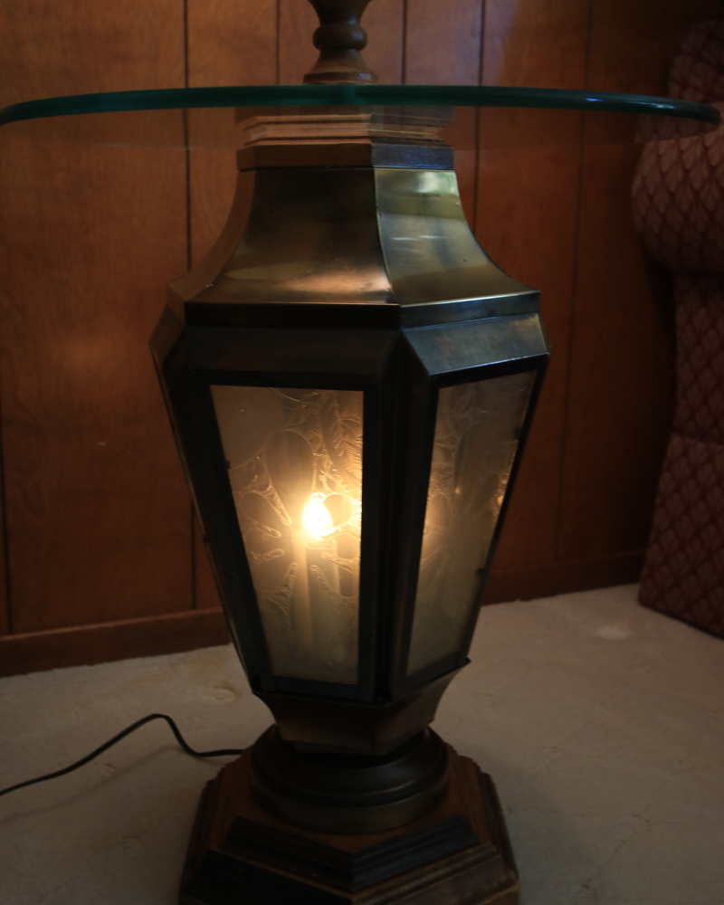 Floor Lamp With Glass Table and Lantern Base