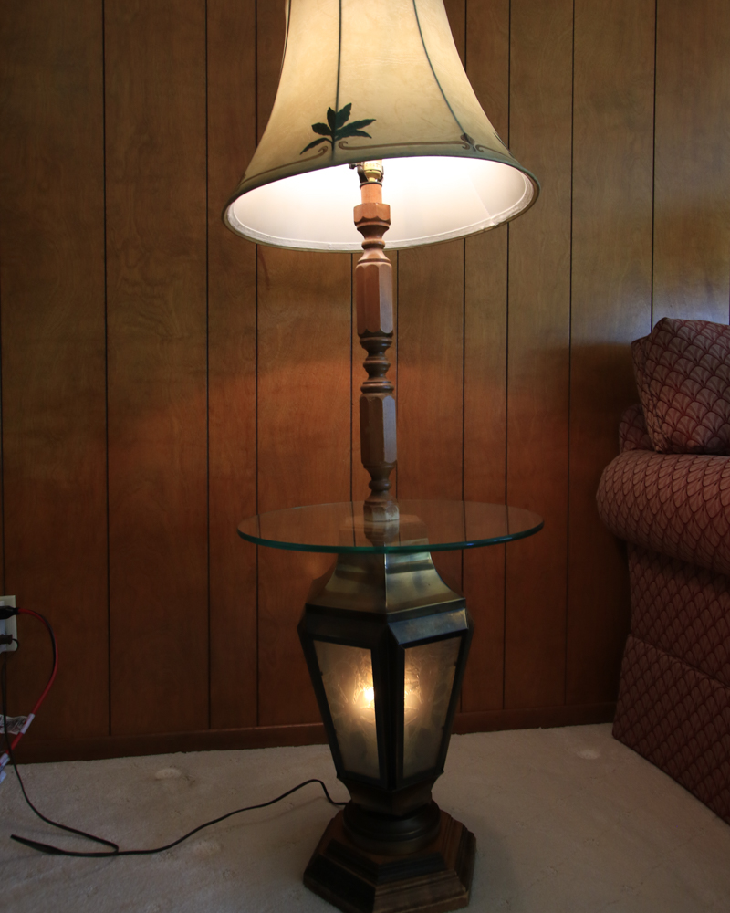 Floor Lamp With Glass Table and Lantern Base