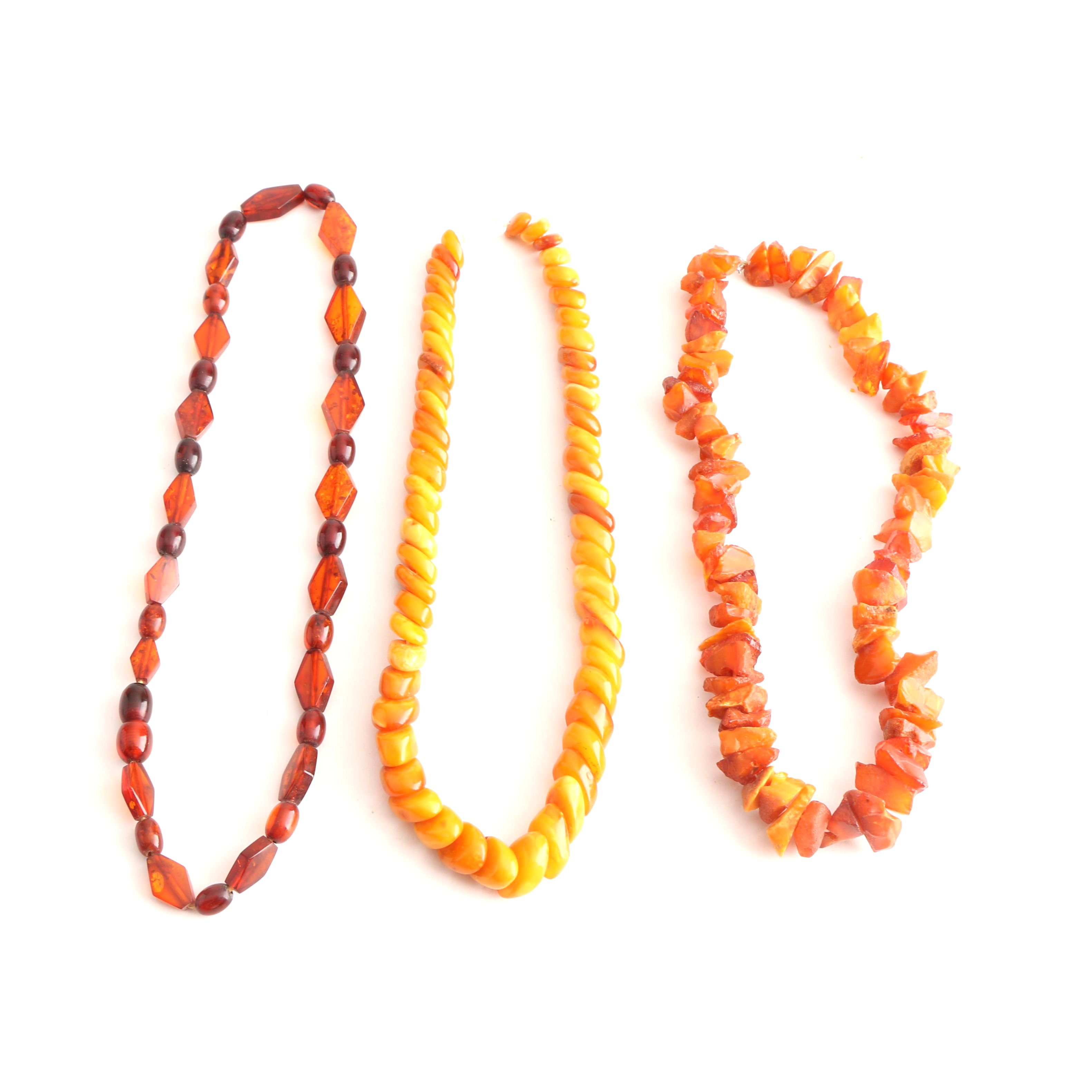Three Amber Necklaces Including Mutton Fat Amber