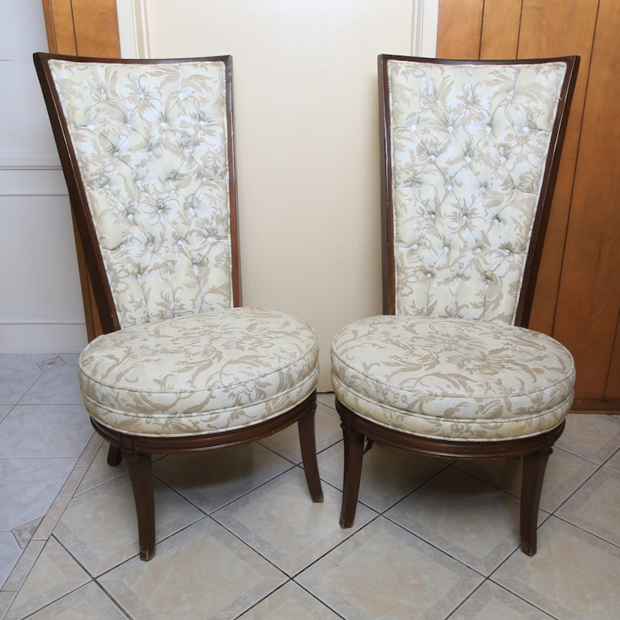 Pair of Vintage Mid-Century High Back Accent Chairs