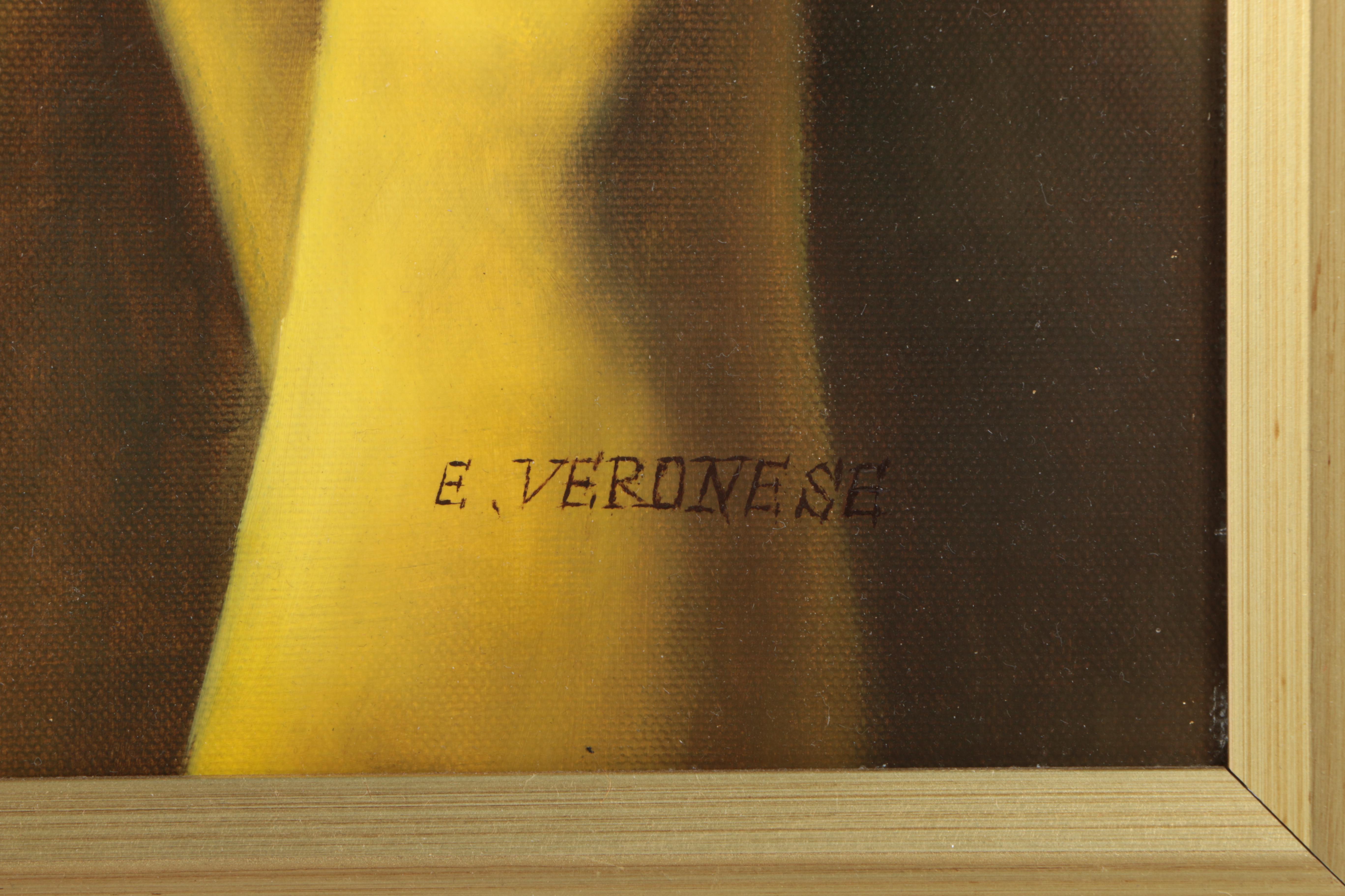 E. Veronese Oil Painting on Canvas of Still Life with Fruit and Wine