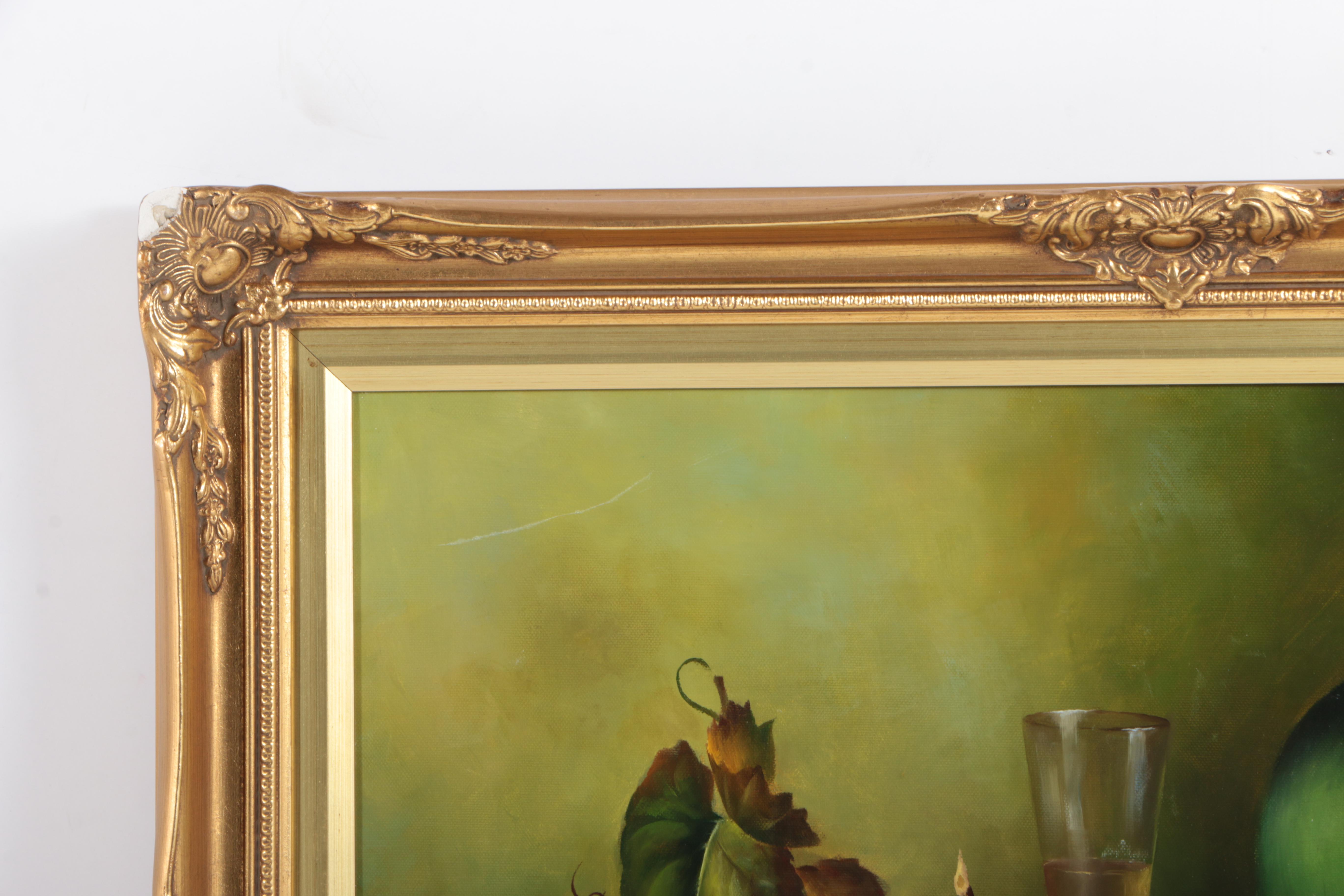 E. Veronese Oil Painting on Canvas of Still Life with Fruit and Wine