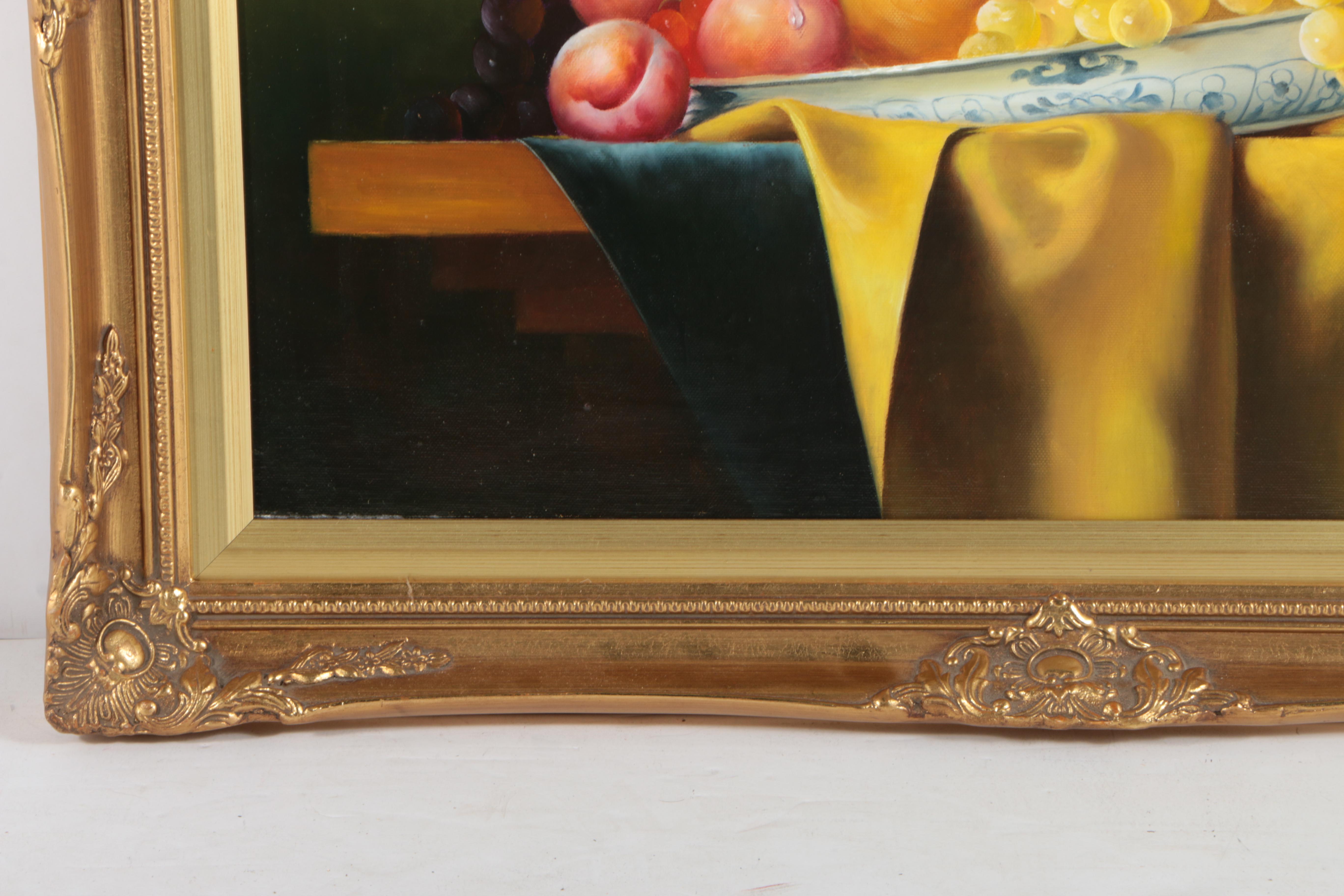 E. Veronese Oil Painting on Canvas of Still Life with Fruit and Wine