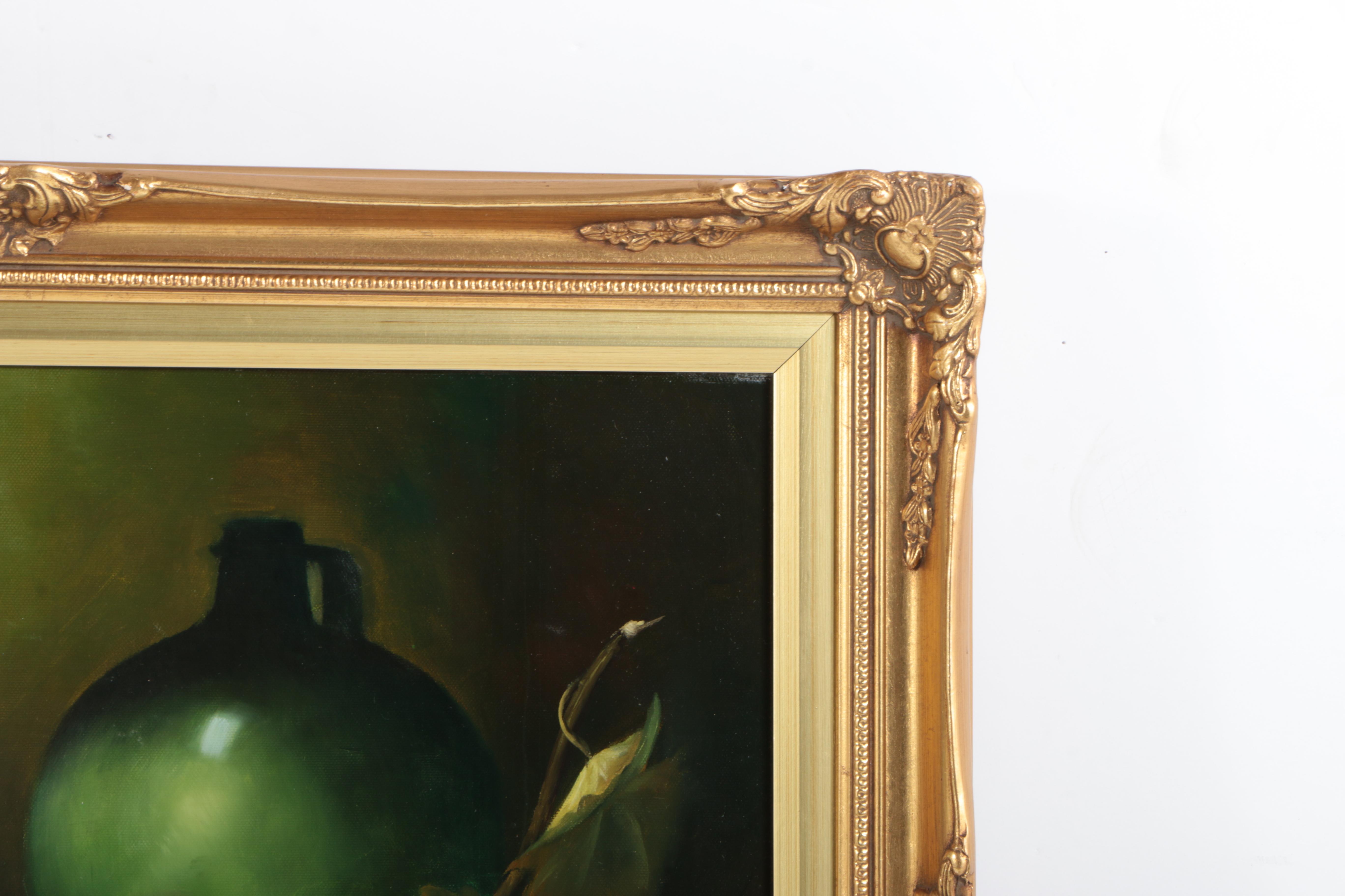 E. Veronese Oil Painting on Canvas of Still Life with Fruit and Wine