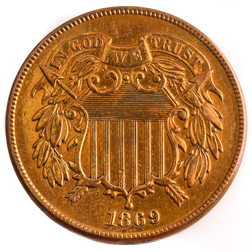 1869 Shield Two Cent Coin