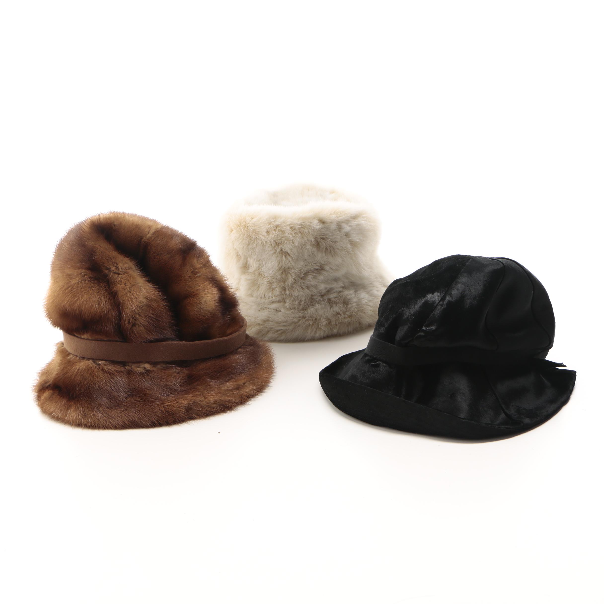Women's Hats Including Mink Fur and Faux Fur Pieces