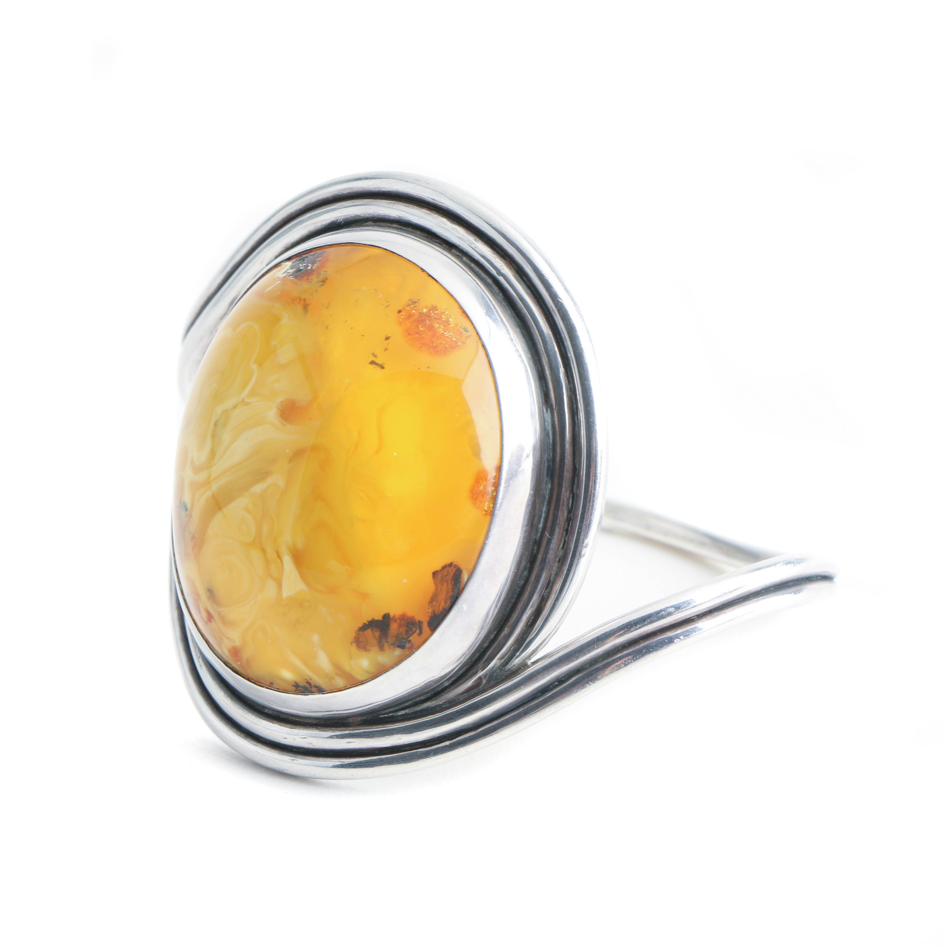 900 Silver Handmade Mutton Fat Amber Bracelet