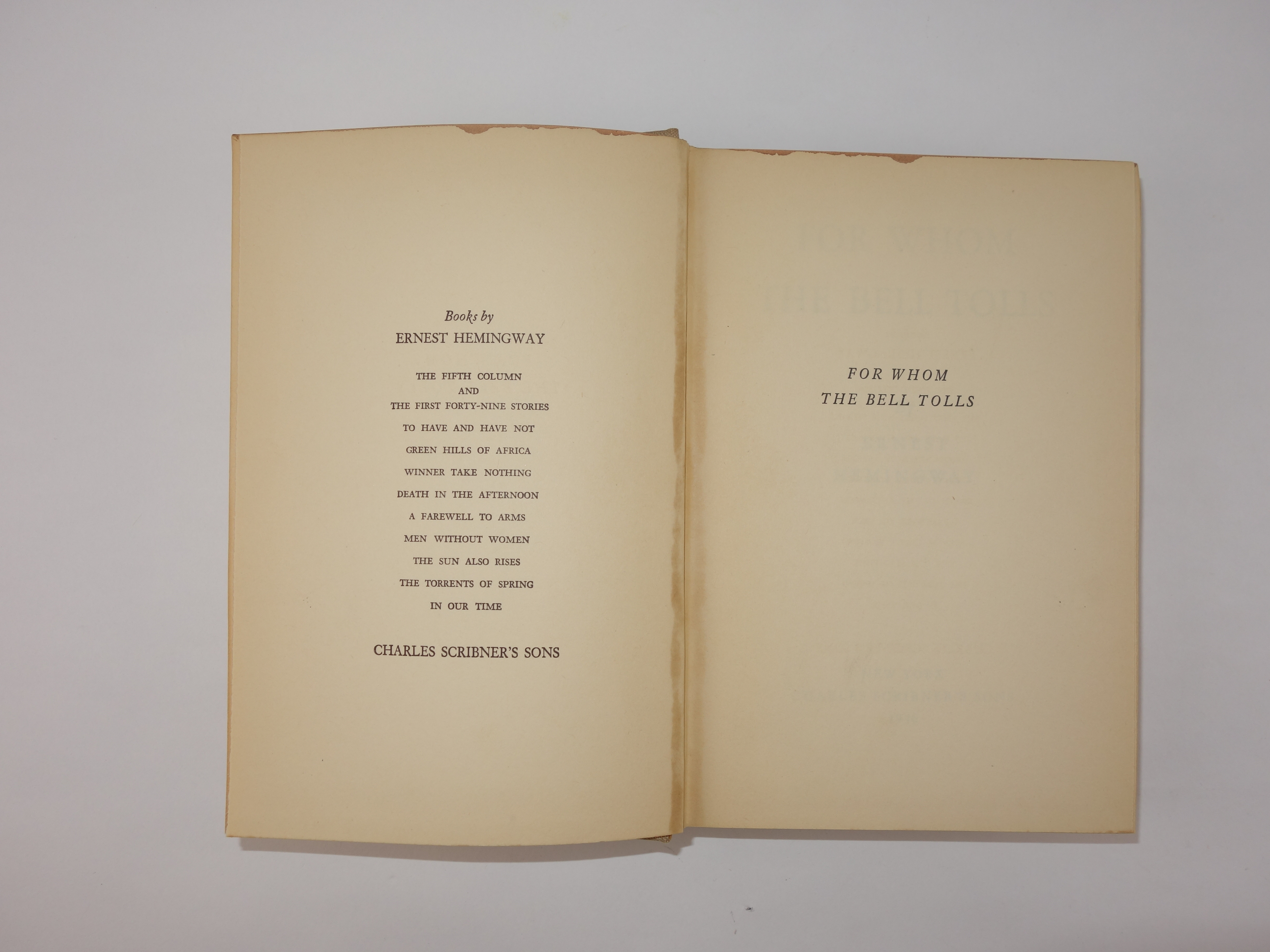 1940 "For Whom The Bell Tolls" by Ernest Hemingway