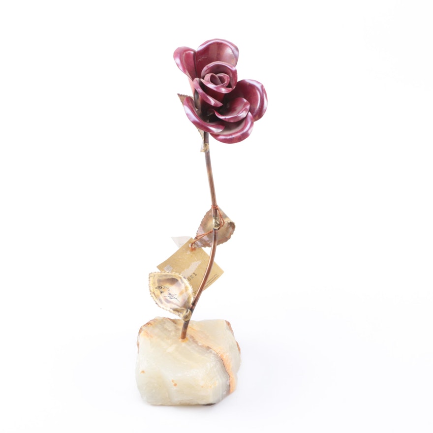 Metal Flower on Agate Base Figurine by DeMott