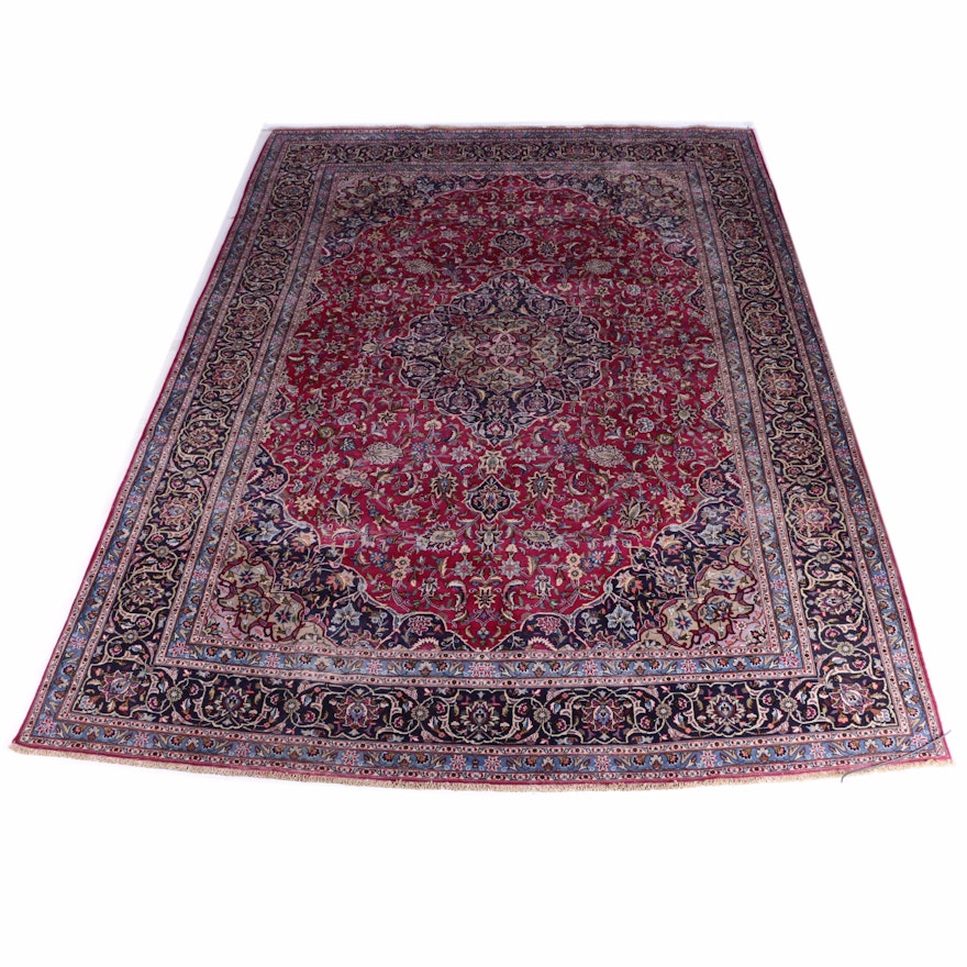 Hand-Knotted Persian Kashan Wool Area Rug