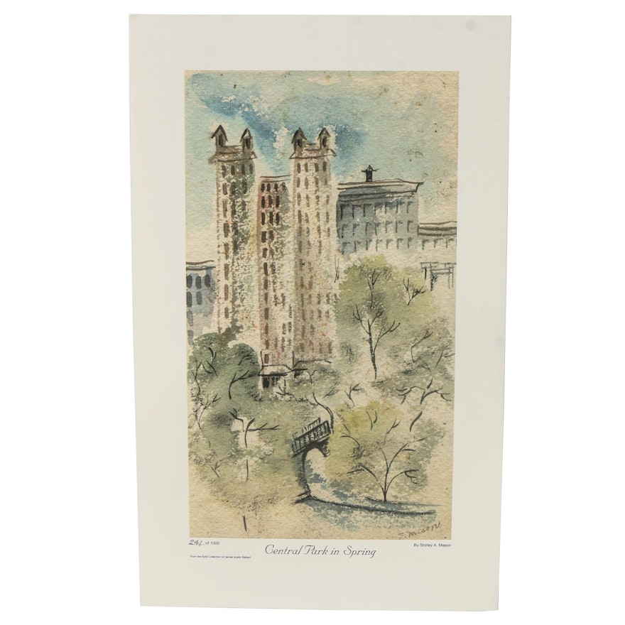 Limited Edition Offset Lithograph After Shirley Mason "Central Park in Spring"
