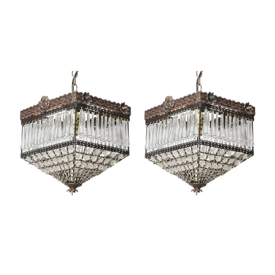 Pair of Pendant Light Fixtures with Prisms