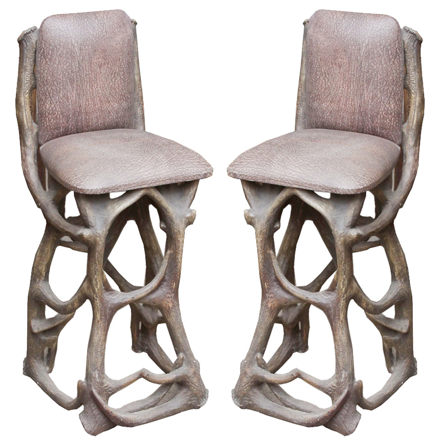 Pair of Antler Motif Bar Stools