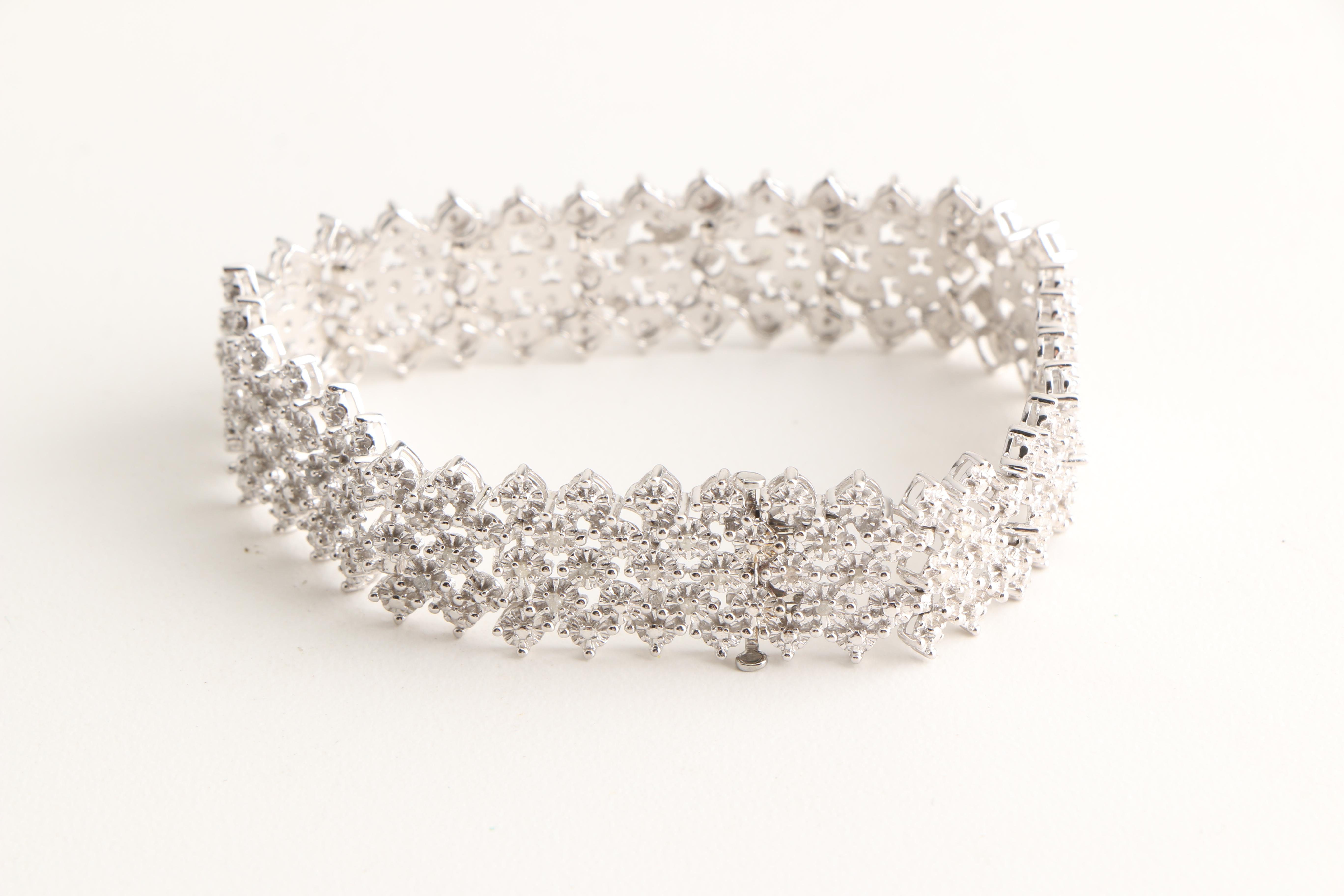 Sterling Silver Bracelet and Ring with Diamonds