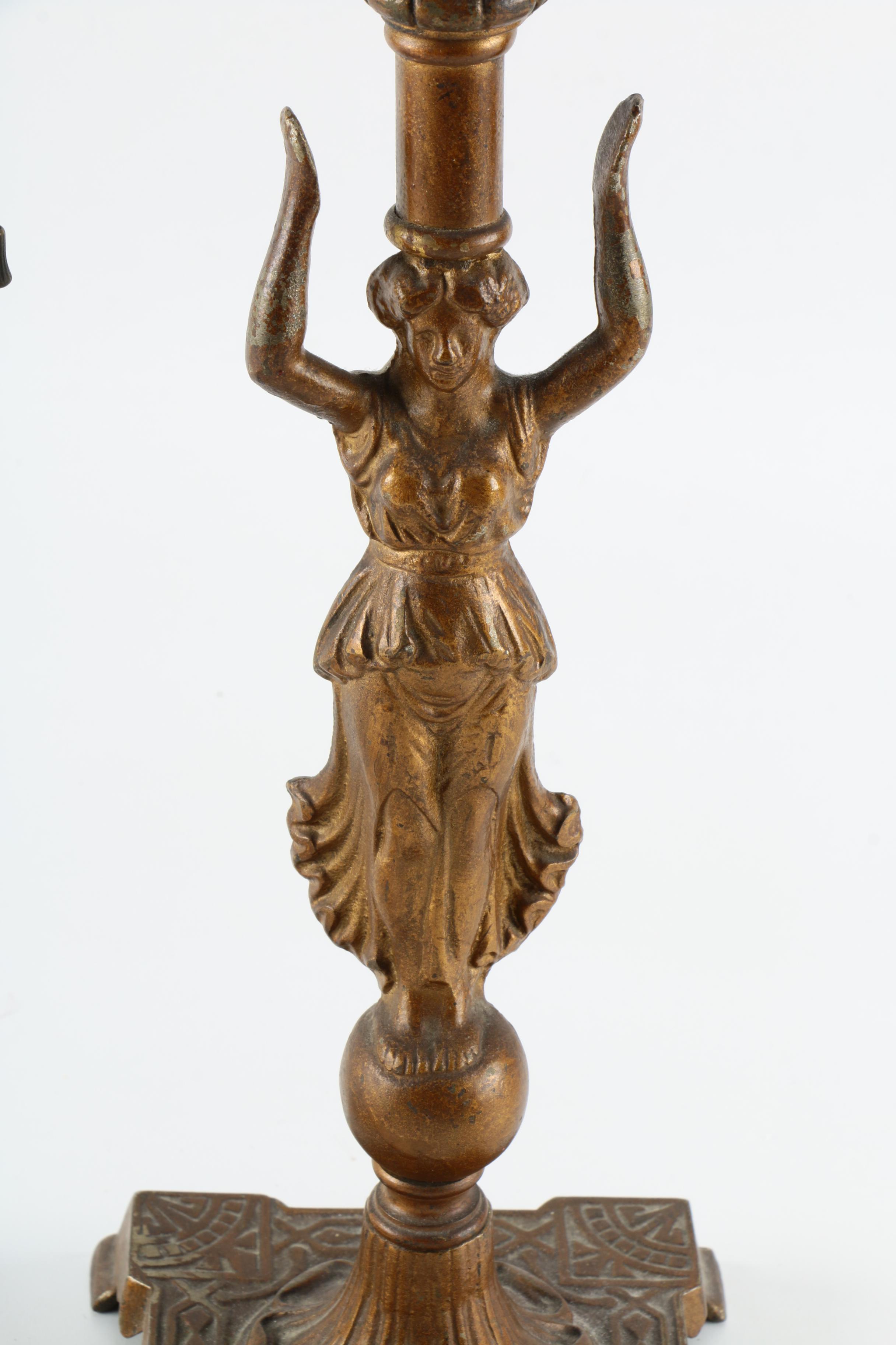 Vintage Candelabra Table Lamp with Hurricane Shades