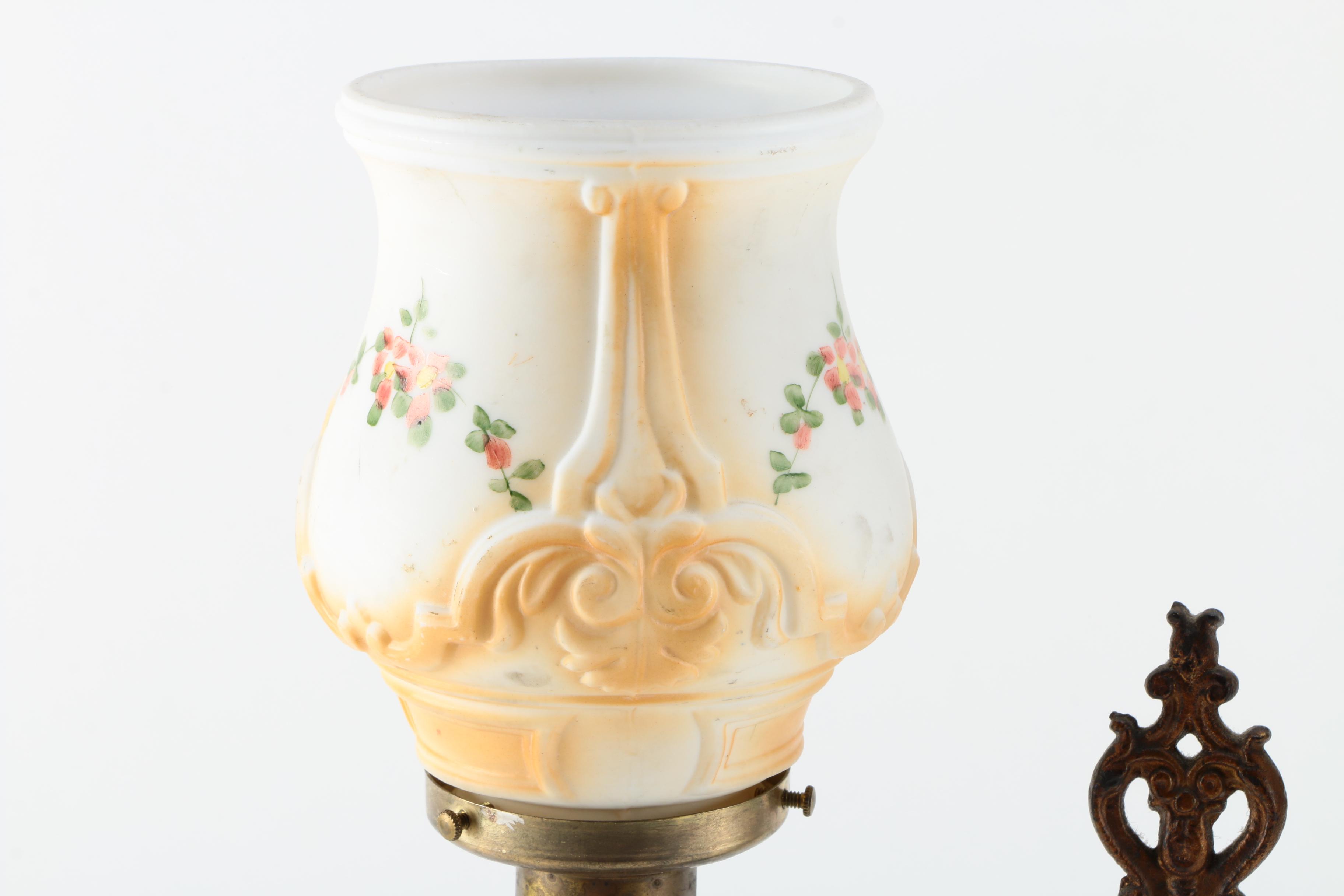 Vintage Candelabra Table Lamp with Hurricane Shades