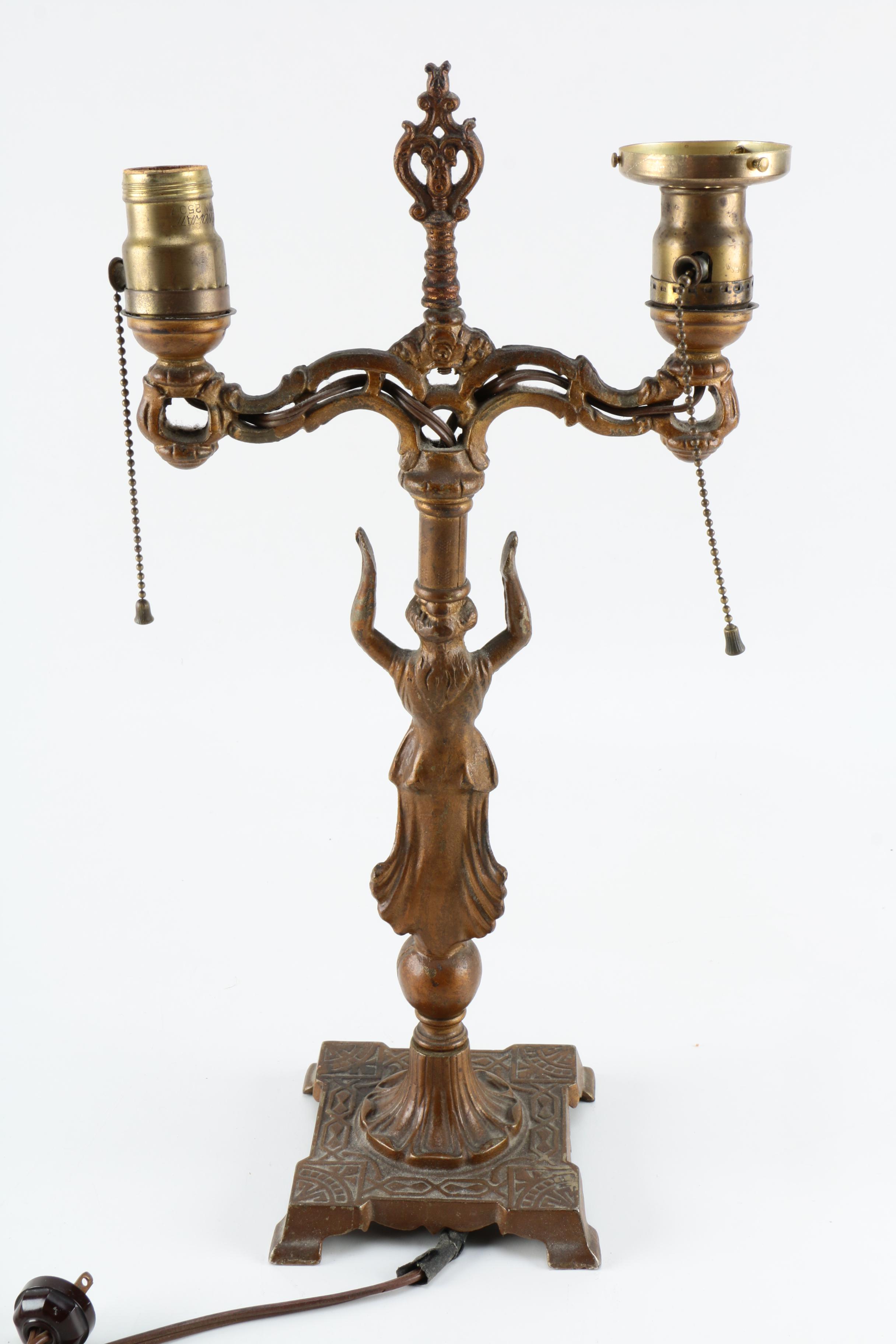 Vintage Candelabra Table Lamp with Hurricane Shades