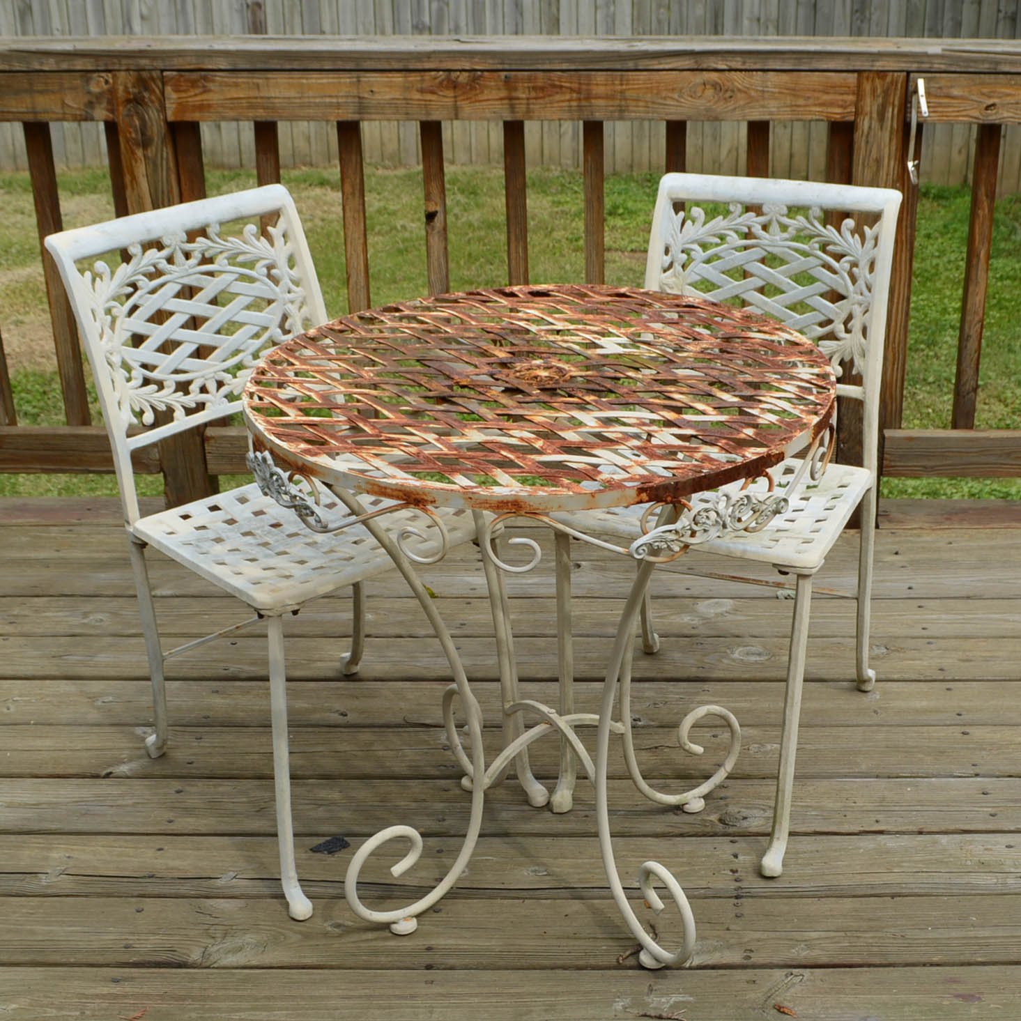 White Painted Wrought Iron Table and Chairs