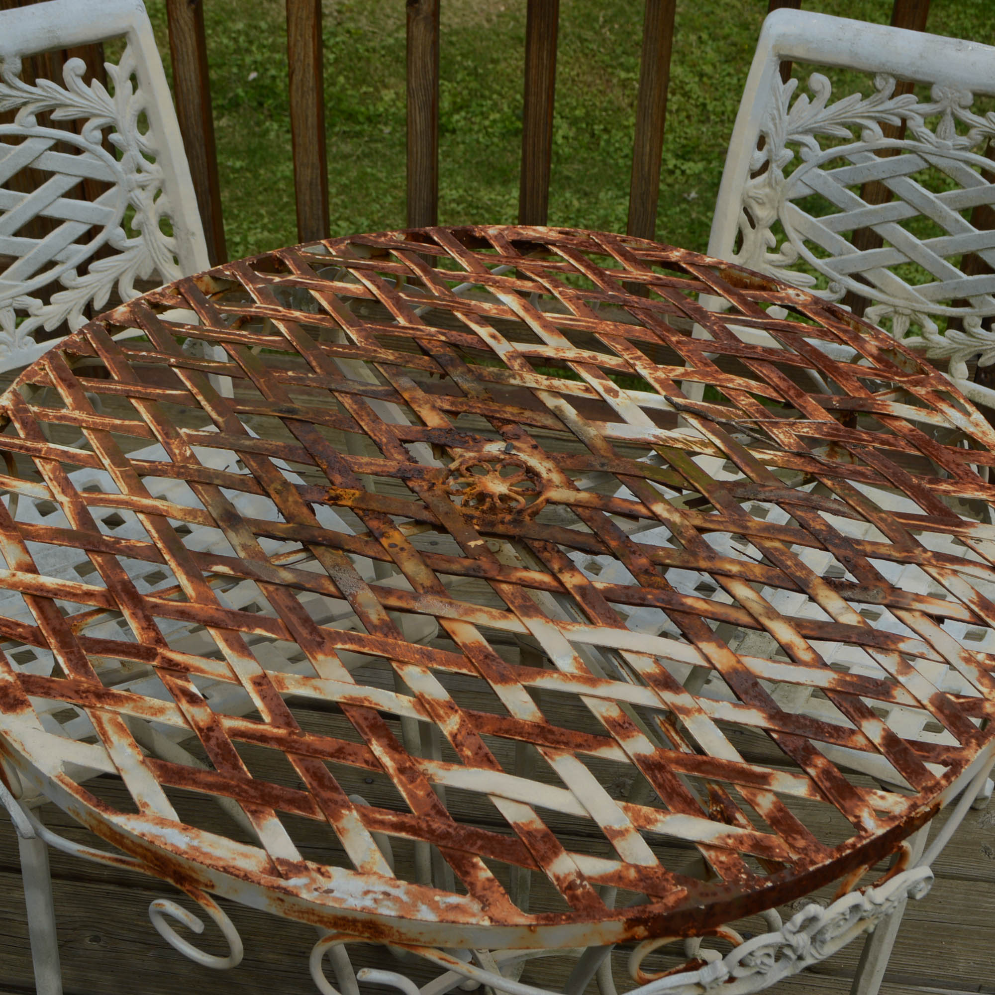 White Painted Wrought Iron Table and Chairs