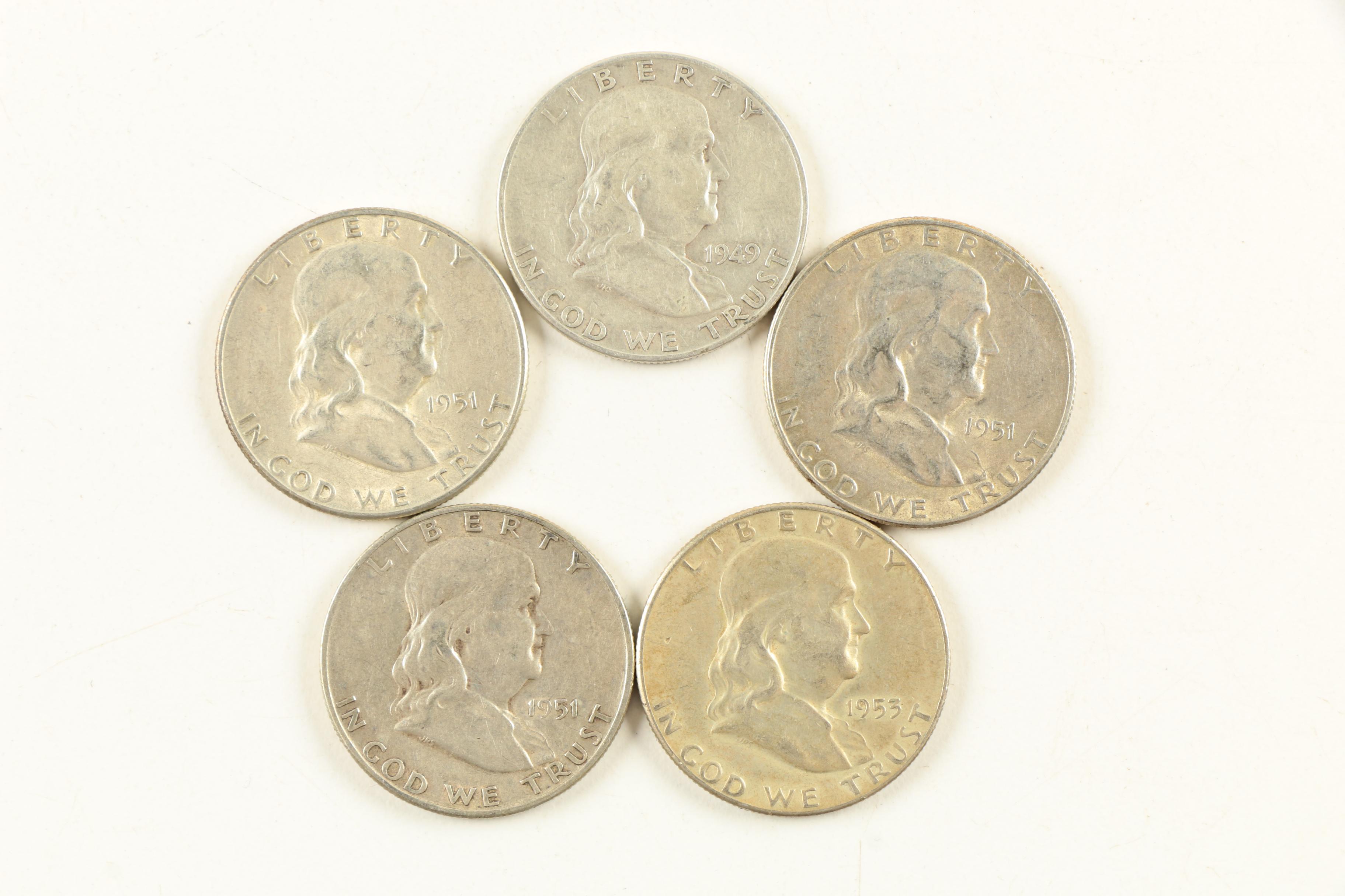 Collection of Silver Franklin Half Dollars and Silver Washington Quarters