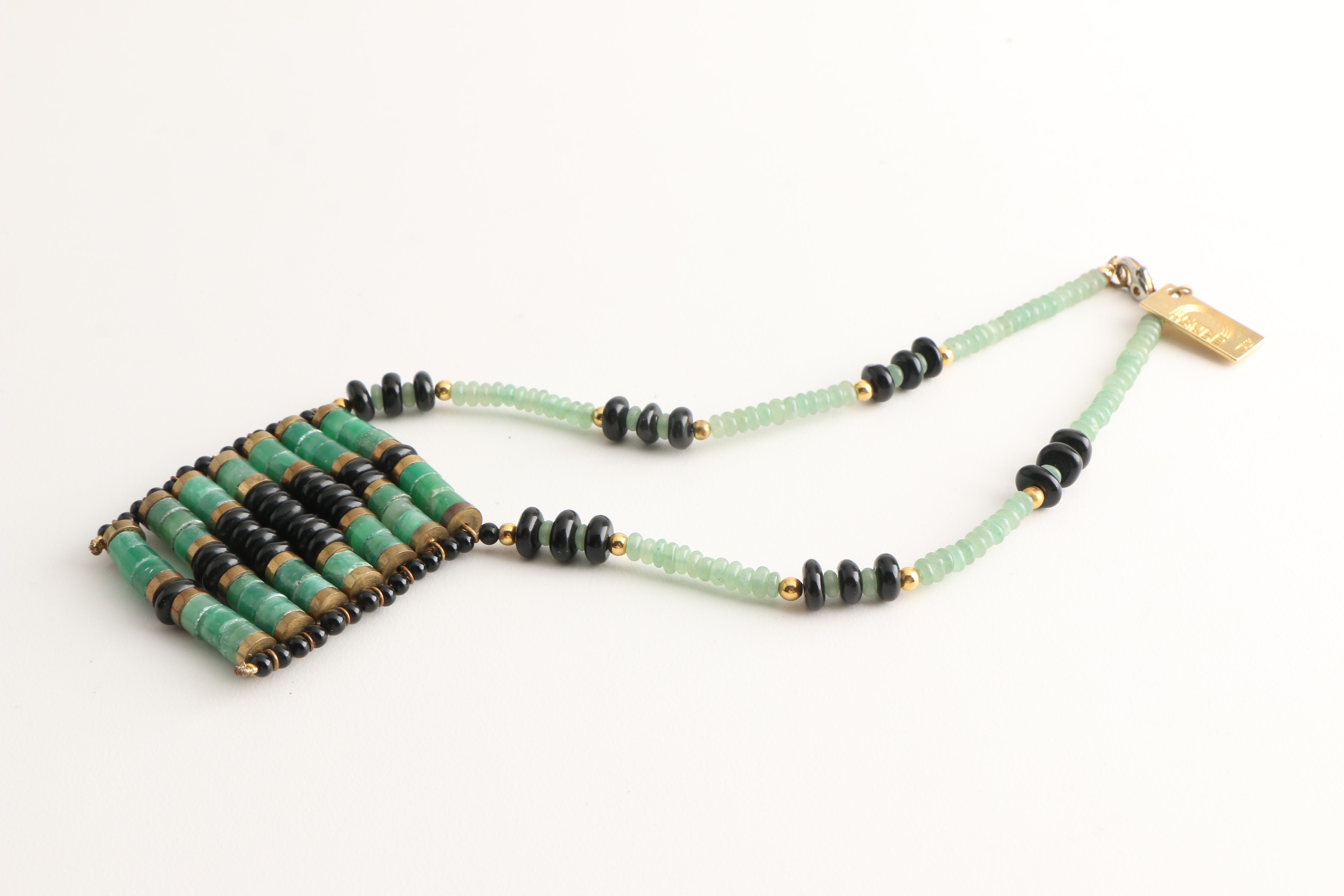 Green and Gold Tone Necklace and Bracelets