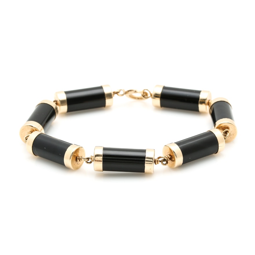 14K Yellow Gold Black Onyx Bracelet