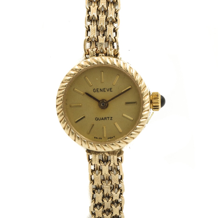 Geneve Quartz 10K Yellow Gold Analog Wristwatch