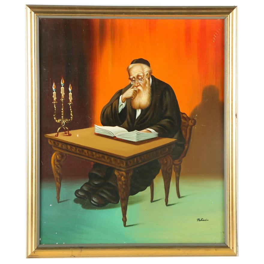 Paticci Oil Painting of a Studying Rabbi