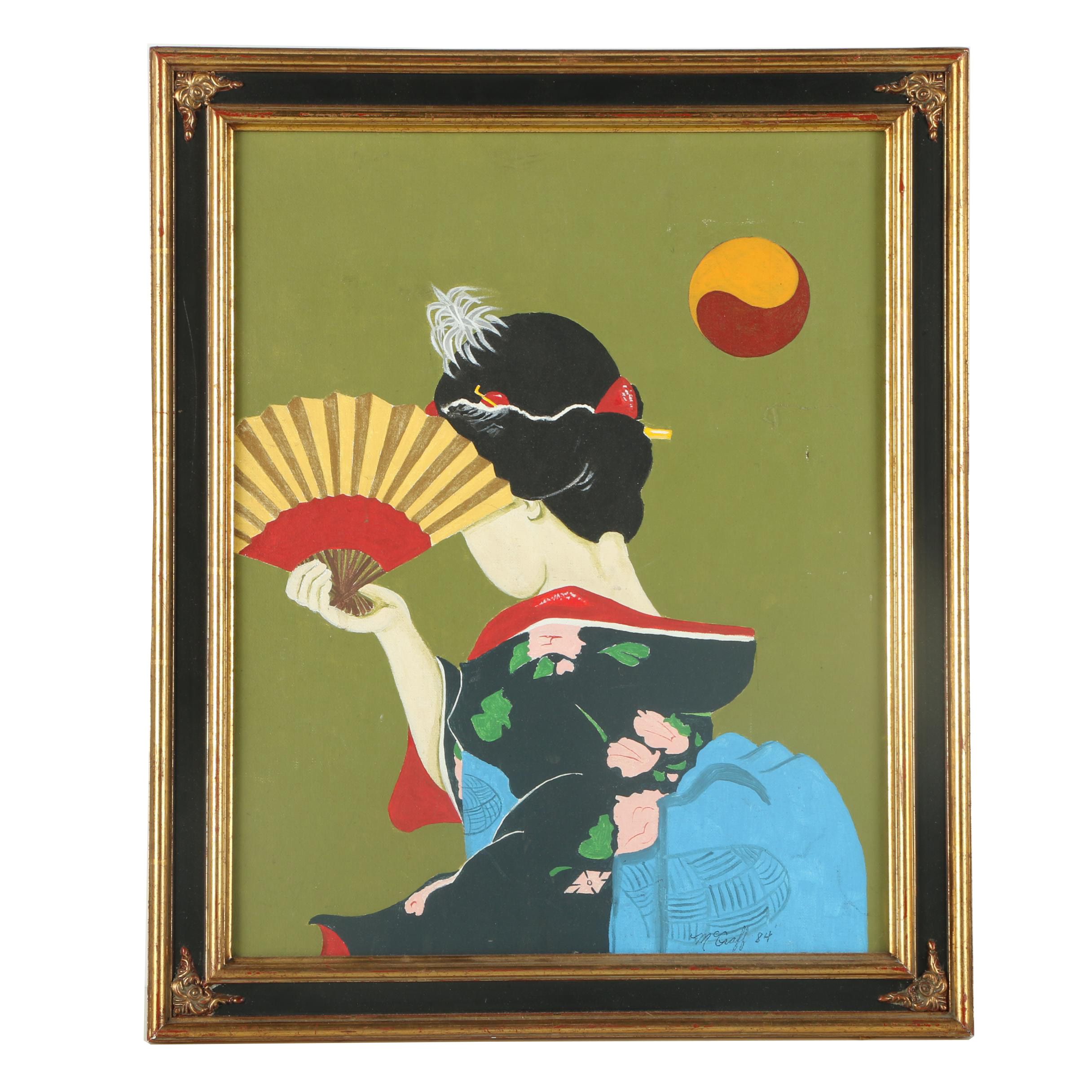 M. Graff Japanese Inspired Oil Painting on Canvas Board