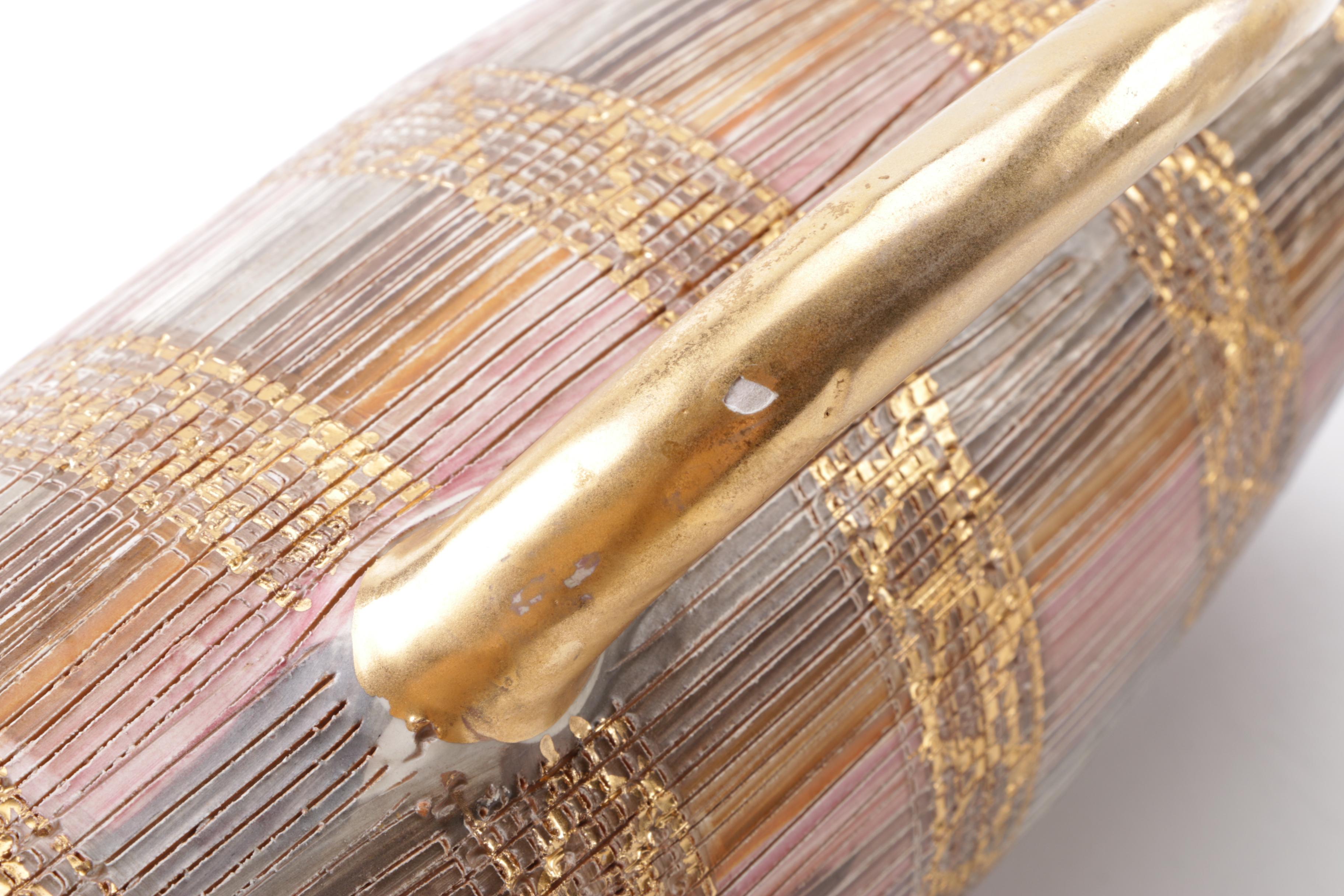 Italian Ceramic Pitcher and Brass Enameled Vase