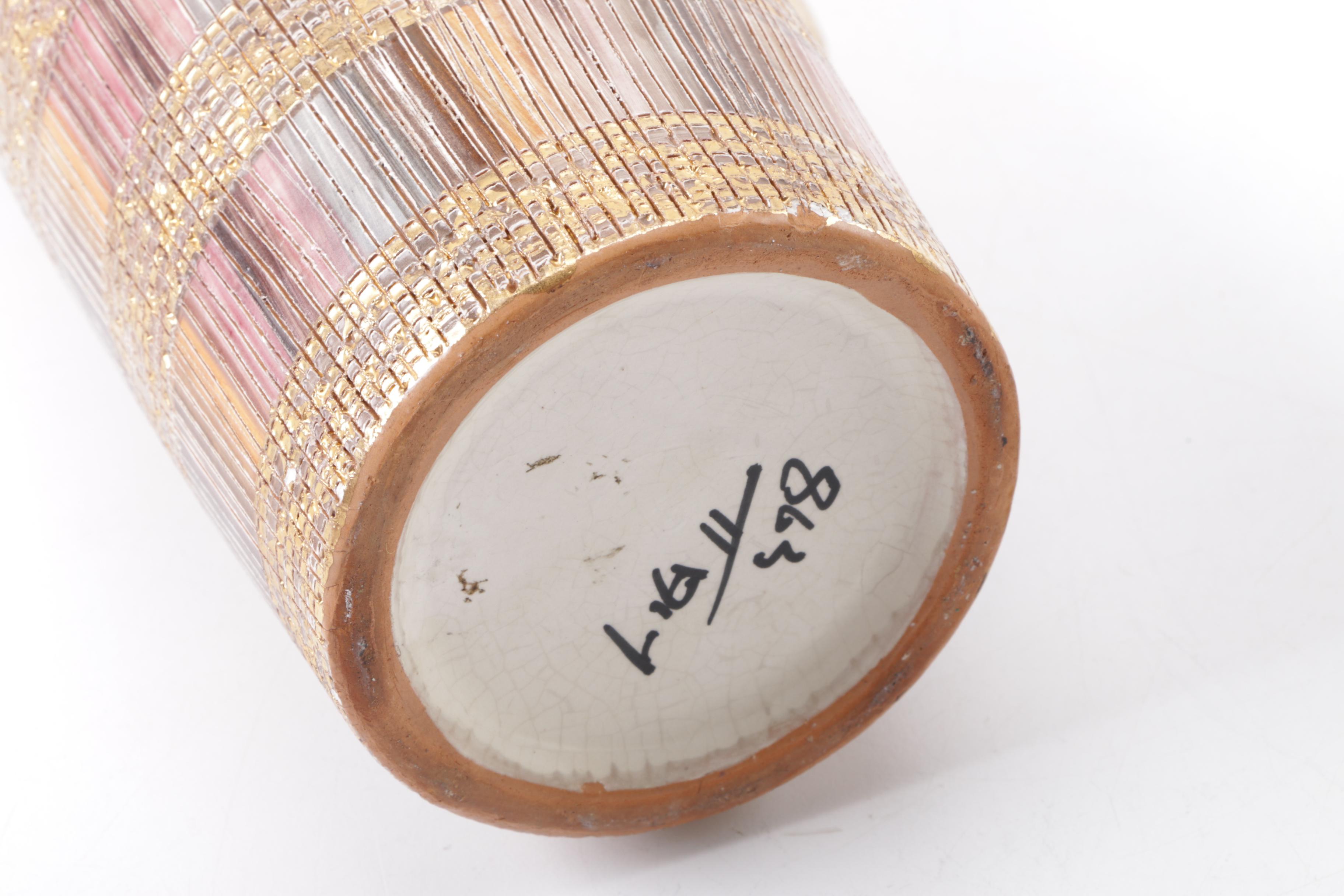 Italian Ceramic Pitcher and Brass Enameled Vase