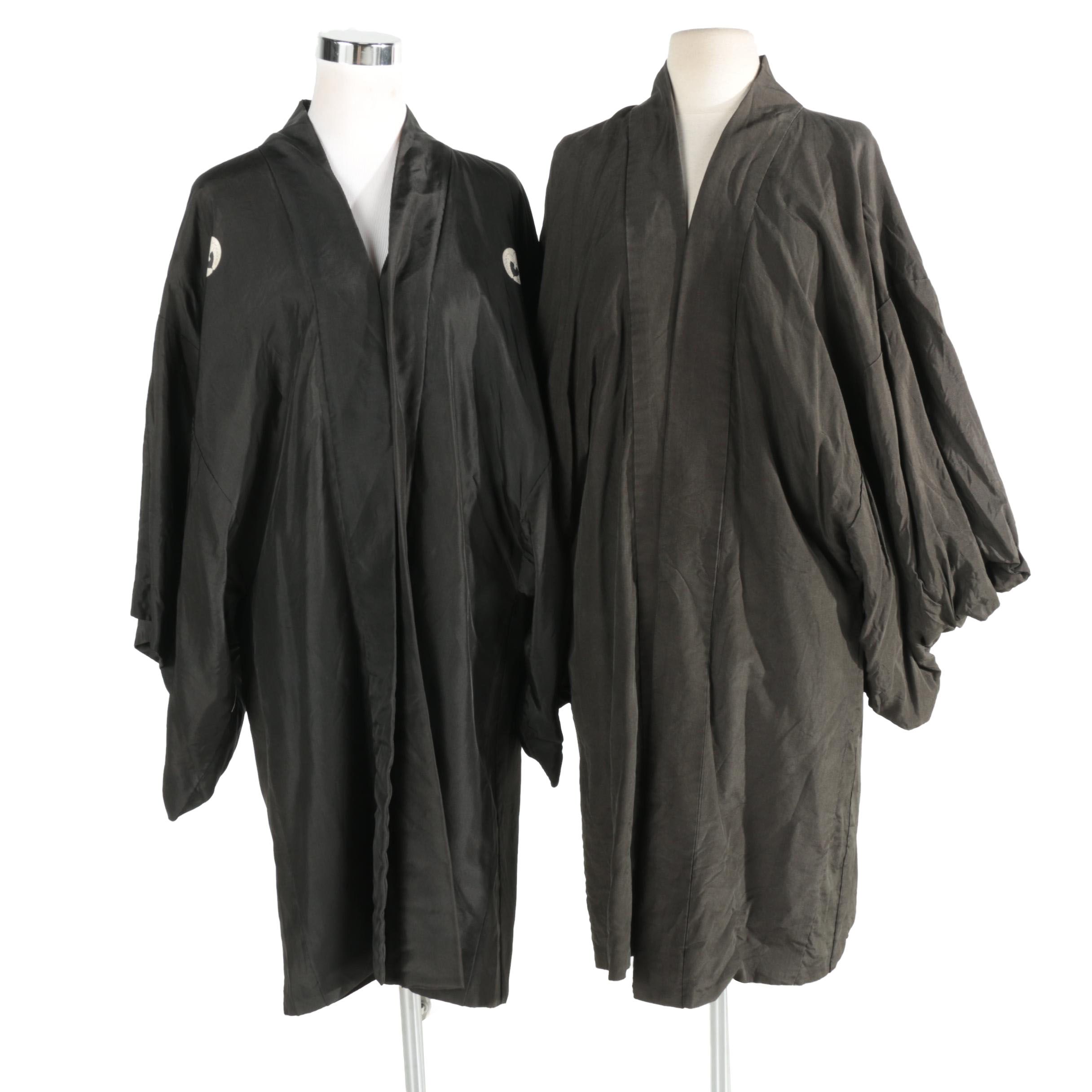 Asian Inspired Black Silk and Crepe Kimonos